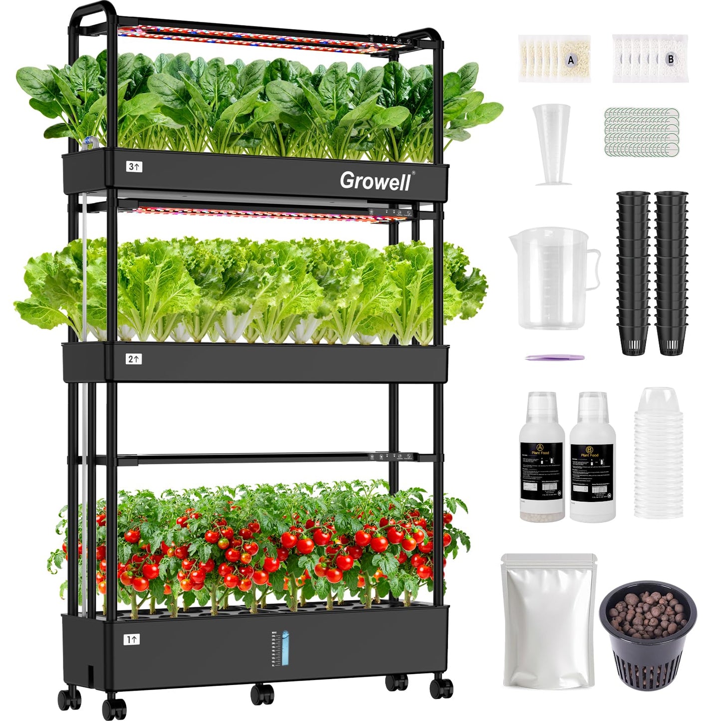 Growell Large Basket Hydroponics Growing System Kit, 48 Pods Vertical Hydroponic Garden with 2 Grow Light Modes, Auto Circulating Water System, 40L Indoor Gardening System for Herb Vegetable Fruit