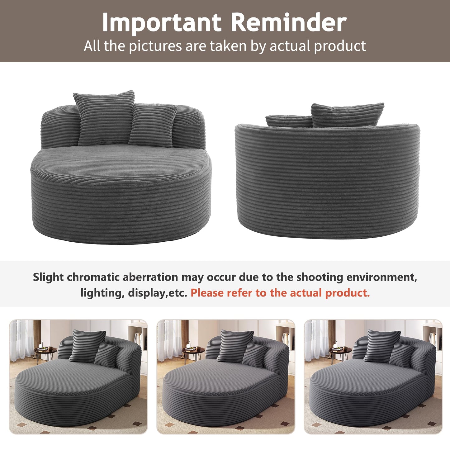 51.6-Inch Fluffy Corduroy Boneless Sleeper Daybed Oversized Single Recliner Foam Cloud Lounge Chaise,Floor Cloud Sofa Chaise W/2 Toss Pillows for Bedroom Living Room