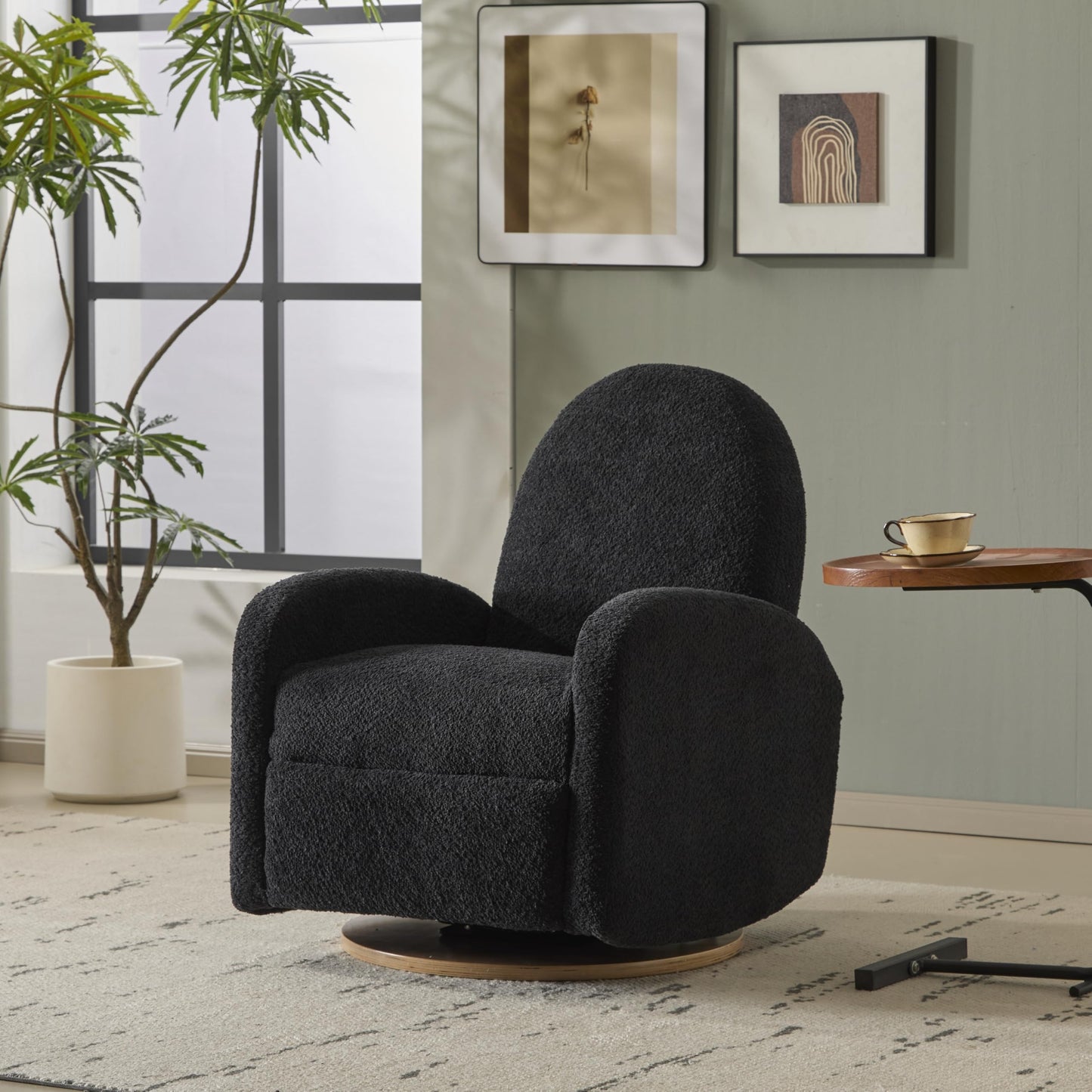 Merax Boucle 360 Swivel & Glider Recliner Chair, Soft Bedroom Sofa Chair with with Thicker Seat Cushion, Modern Home Theater Seating for Living Room Black