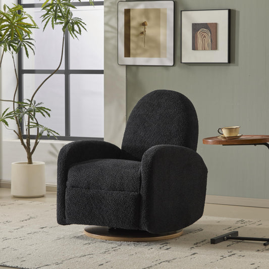 Merax Boucle 360 Swivel & Glider Recliner Chair, Soft Bedroom Sofa Chair with with Thicker Seat Cushion, Modern Home Theater Seating for Living Room Black