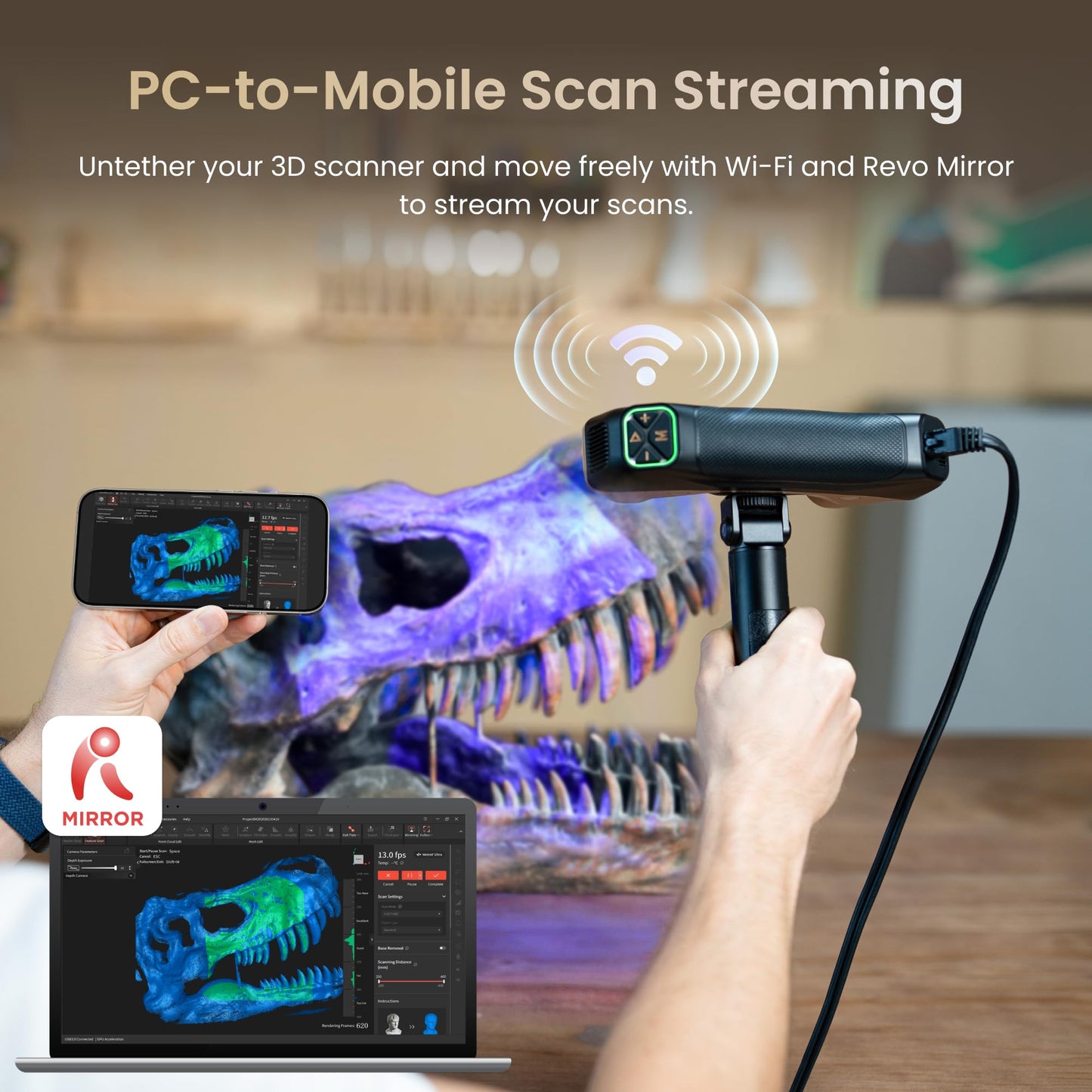 Revopoint MetroY Ultra Laser 3D Scanner for 3D Printing Handheld, 0.01mm Precision, 34+15+1 Blue Laser, Up to 90 FPS Speed, Anti-Shaking, Wireless Outdoor Scanning, Standard Edition