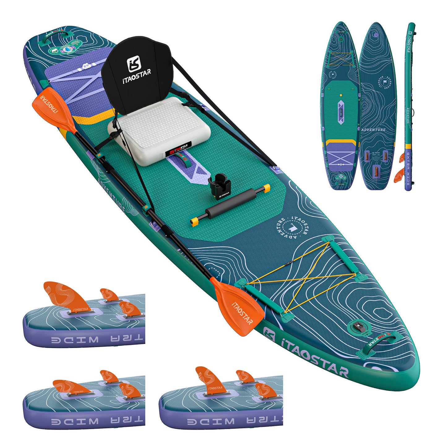 iTAOSTAR Adventure 12' × 35" Inflatable Stand Up Paddle Board with Seat, Extra Wide SUP Board with 5 Fins Stable Design for Familly, Youth, All Skill Levels, Lakes, Oceans & Fishing