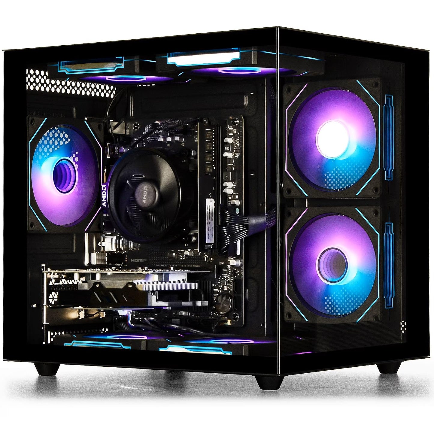 suevery Prebuilt Gaming PC, Black, Ryzen5 6Cores 3.6G-4.1G, DDR4 3200MHz 16G RAM, NVMe 512G SSD, Radeon RX560 4G, WIFI6 Desktop Computers Business Home