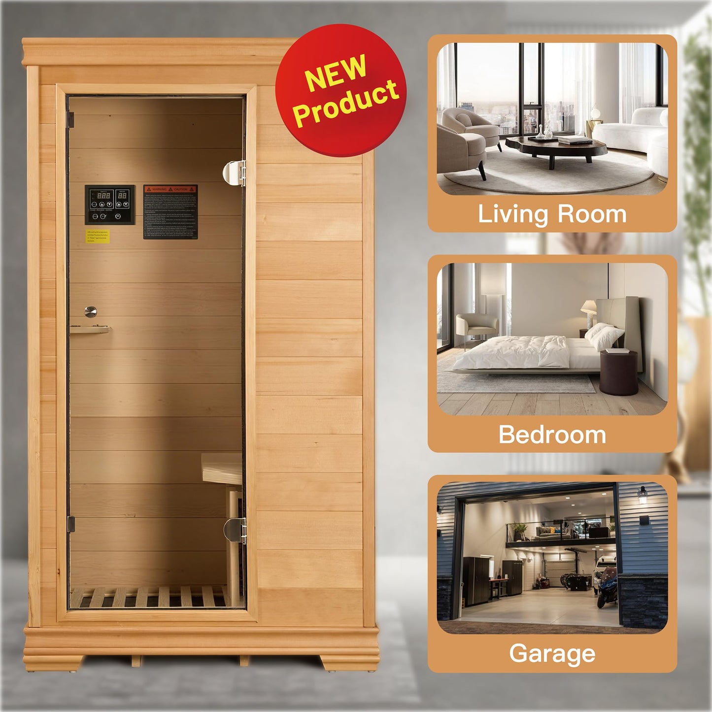Royal Sauna Infrared Sauna 1 Person, Infrared Saunas for Home, 960W/120V Hemlock Wood Dry Sauna with Foot Warmer, Reading Light, 2 BT Speakers & LCD Control Panel, 61.34"x35.24"x27.56"