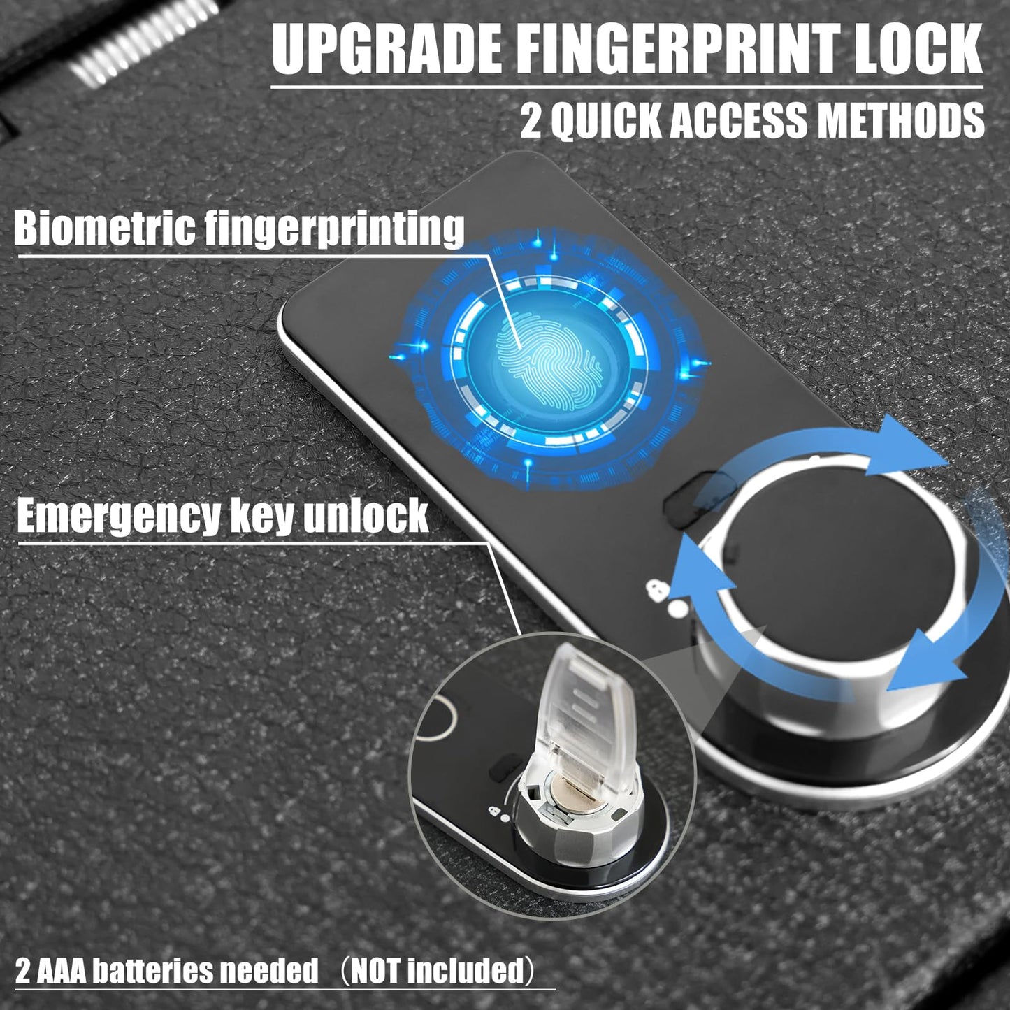 Center Console Gun Safe Vault - WASAI Vehicle Safe Vault Compatible with Toyota RAV4 2026, Anti-Theft High Security Armrest Lock Box with Biometric Fingerprint Lock with Backup Key.