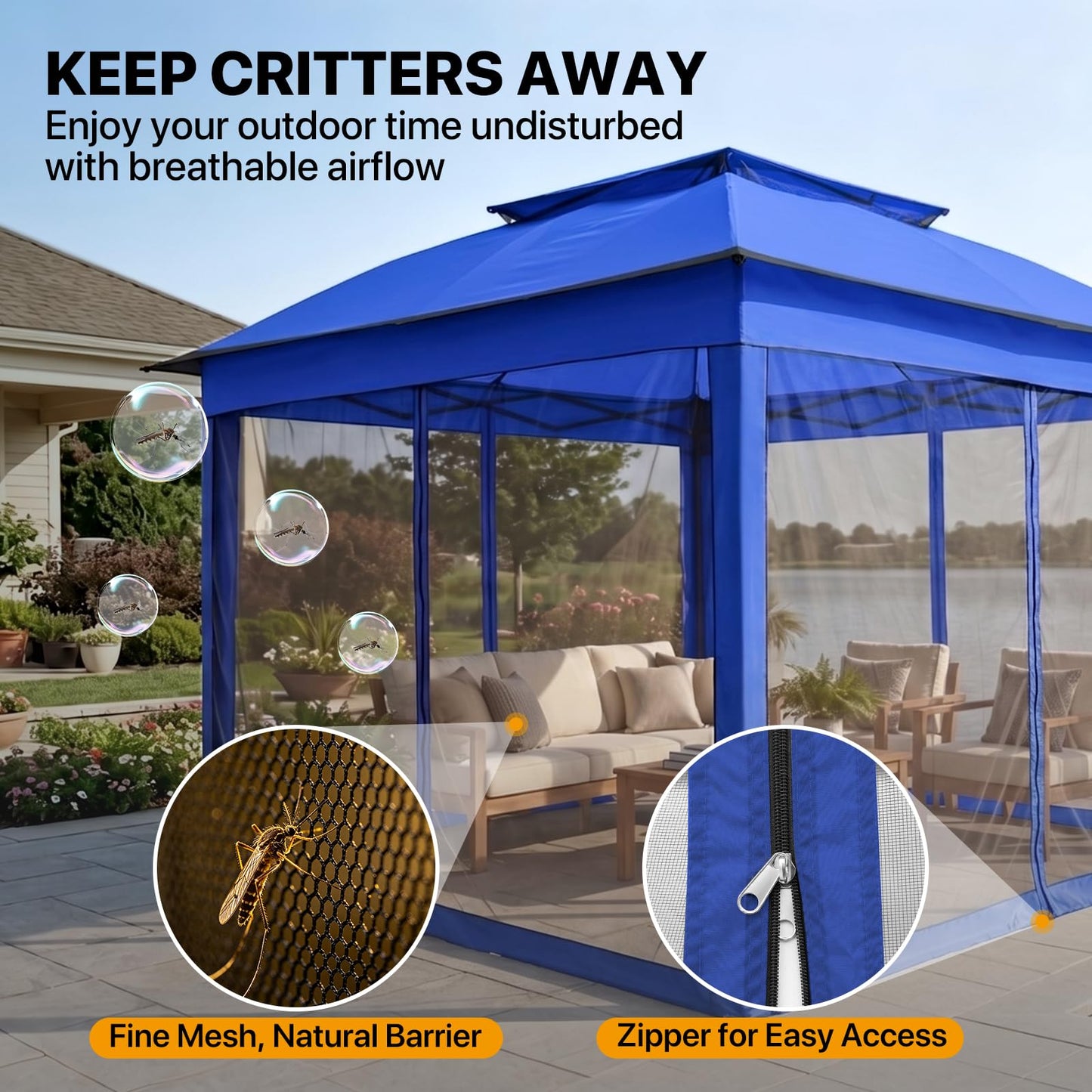 COOS BAY 11x11 Pop Up Gazebo with Mesh Netting, Instant Outdoor Canopy Tent, Water Resistant Shelter with UPF 50+ UV Protection, 121 Sq Ft Coverage, Blue