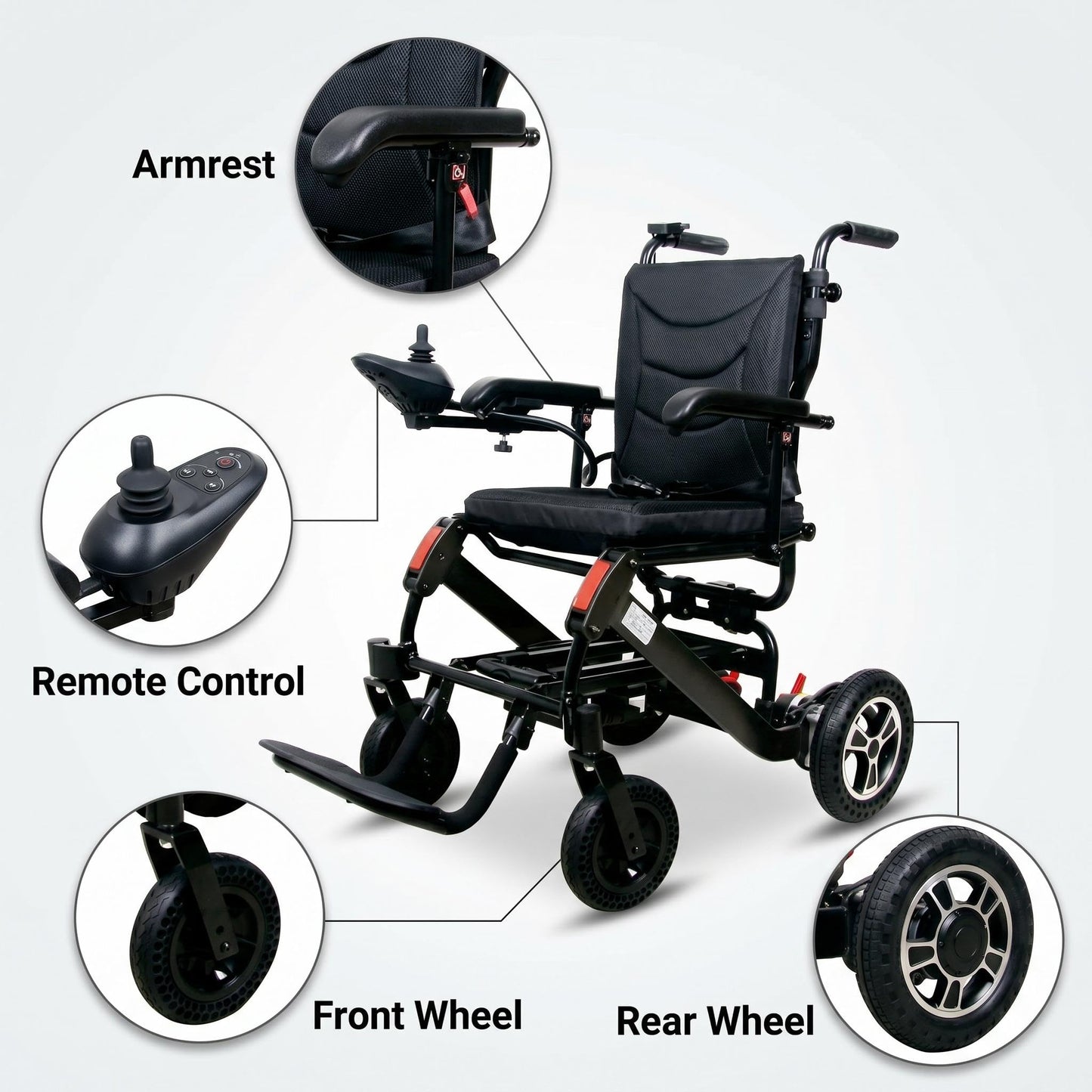 Electric Wheelchairs for Adults, Lightweight Electric Wheelchair for Seniors, Aluminum Motorized Wheelchair with 10AH Battery, 9.3-Mile Range, Dual 250W Motors, Flip-Back Armrests, Black