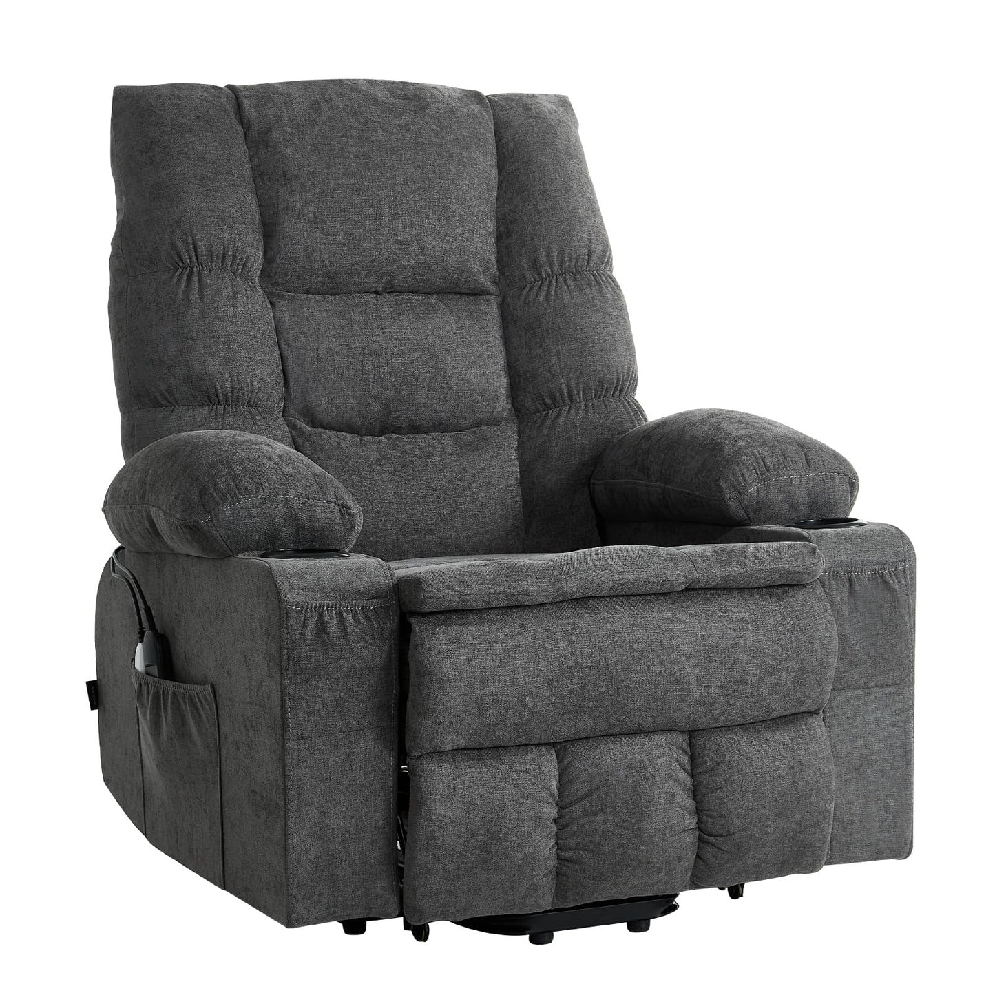 VEVOR Large Power Lift Recliner Chairs, Lift Chair with Heat and Massage for Elderly, Position Adjustable, with Side Pockets, Cup Holders and USB Port, Chenille Fabric, Dark Gray