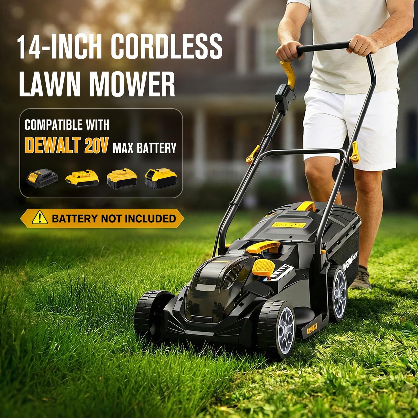 14" Cordless Lawn Mower Compatible with Dewalt 20V MAX Battery