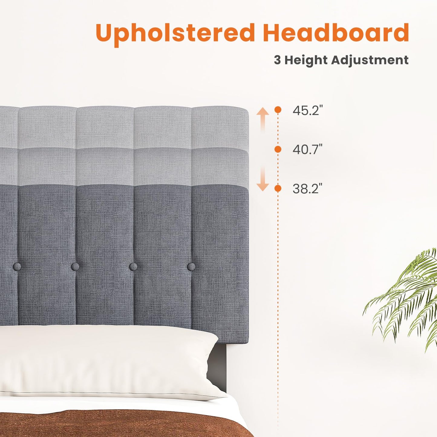 HAPPYMONT Full Size Bed Frame with Adjustable Upholstered Headboard, Fully Upholstered with Storage and Wood Slats Support, Noise-Free Platform, No Box Spring Needed, Easy Assembly, Grey