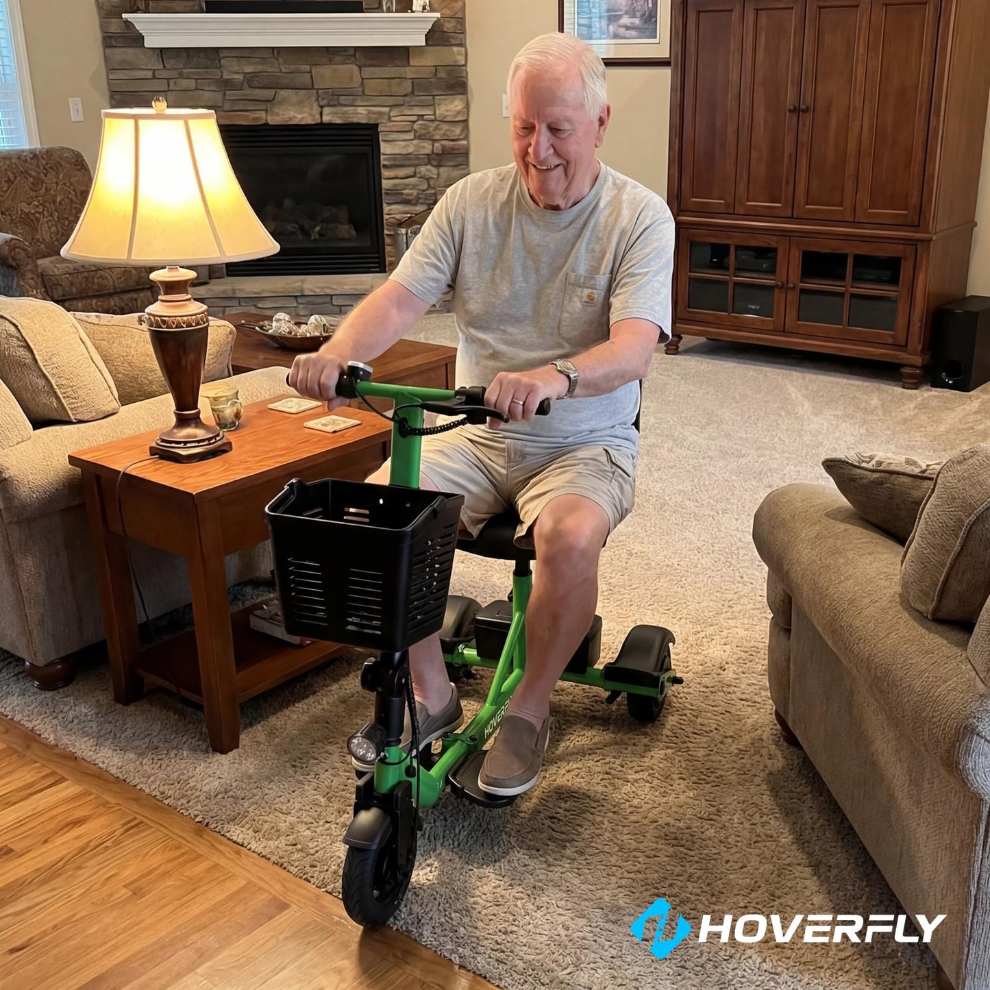 Hoverfly T3 Folding Powered Mobility Scooter for Seniors, Portable 3-Wheel E-Scooter with Seat, 13-Mile Range Safe LiFePO4 Battery, 264lbs Load&Solid 8" Tires, Fits in Car Trunks for Daily Rides Green