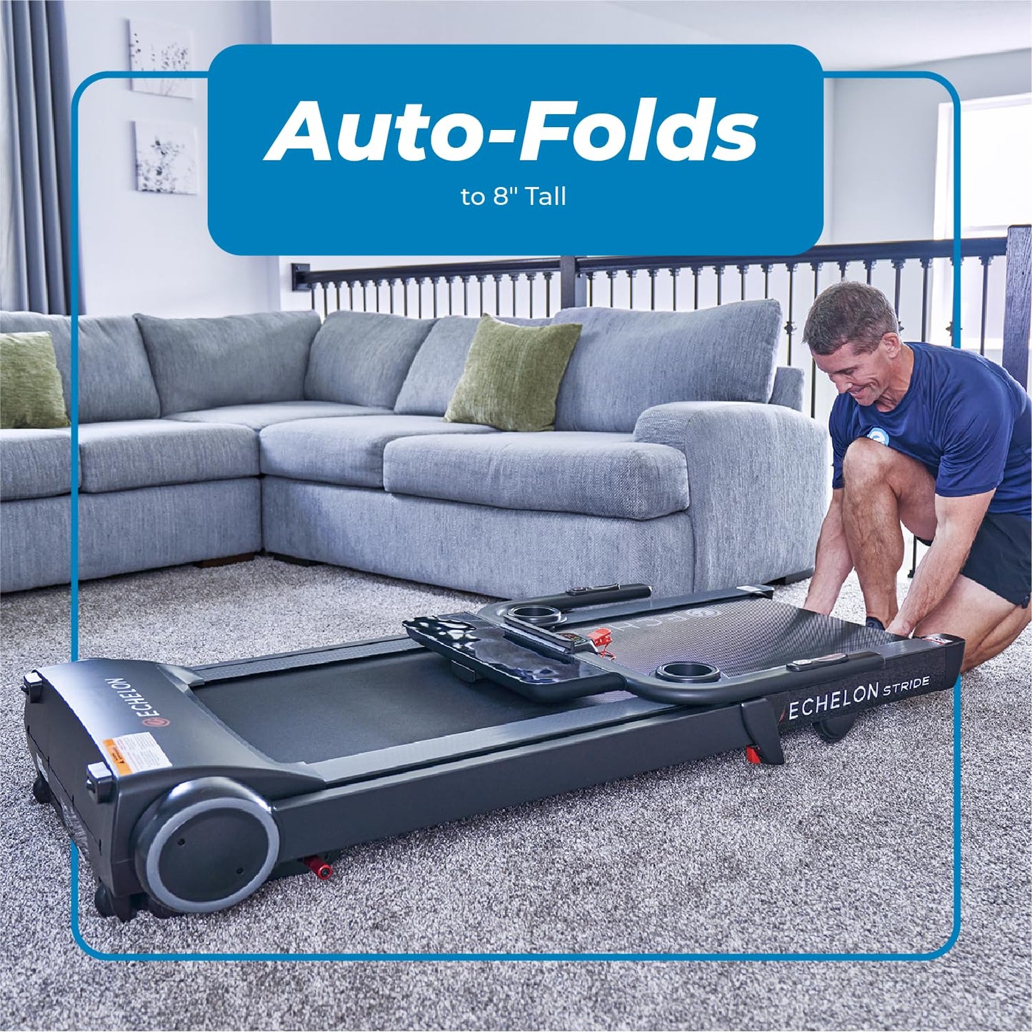 Echelon Stride Treadmill , Smart Foldable, 300 Lb Capacity, Motorized Incline, Comfortable Air Cushioning Deck , Elevate Home Workouts, Easy Storage, USB Charging Port + 30-Day Free Membership