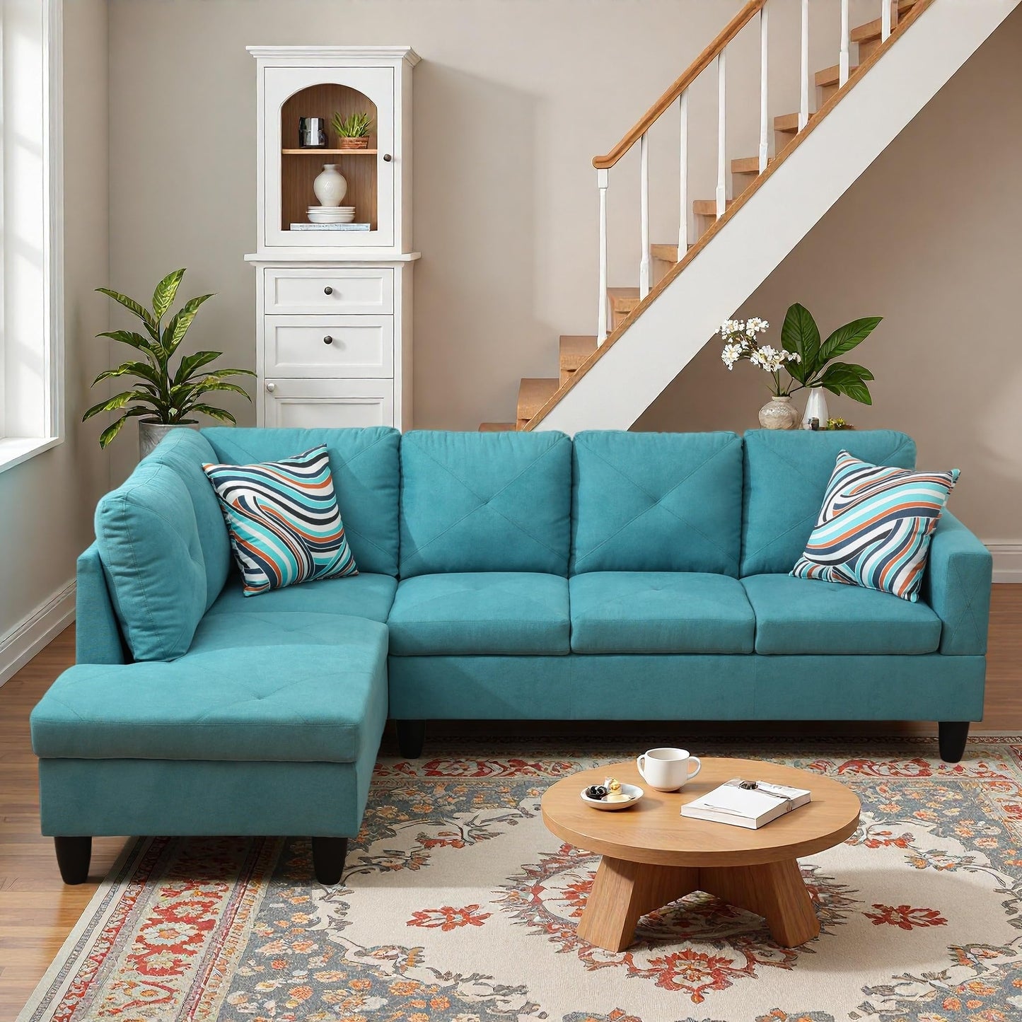 Trygoal L-Shaped Sectional Sofa, Modern 4-Seat Couch with Left Facing Chaise, Sectional Couch for Living Room, Apartment, Office, Blue