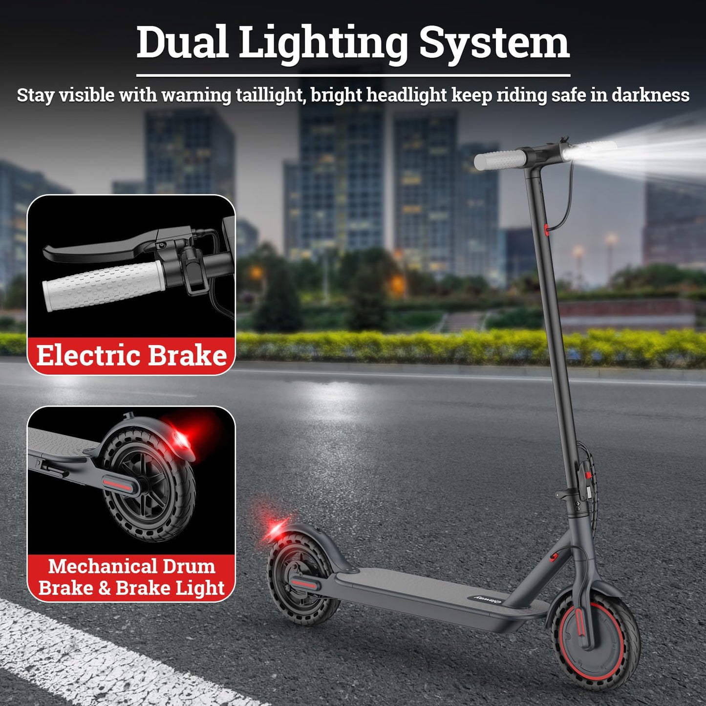 Qlaway Electric Scooter - Top Speed 19 MPH, Max 15 Miles Ranges, 8.5" Solid Tire, Powerful 350W Motor, Load 264LBS, Aluminum Alloy Foldable Commuting Escooter for Adults & Teens