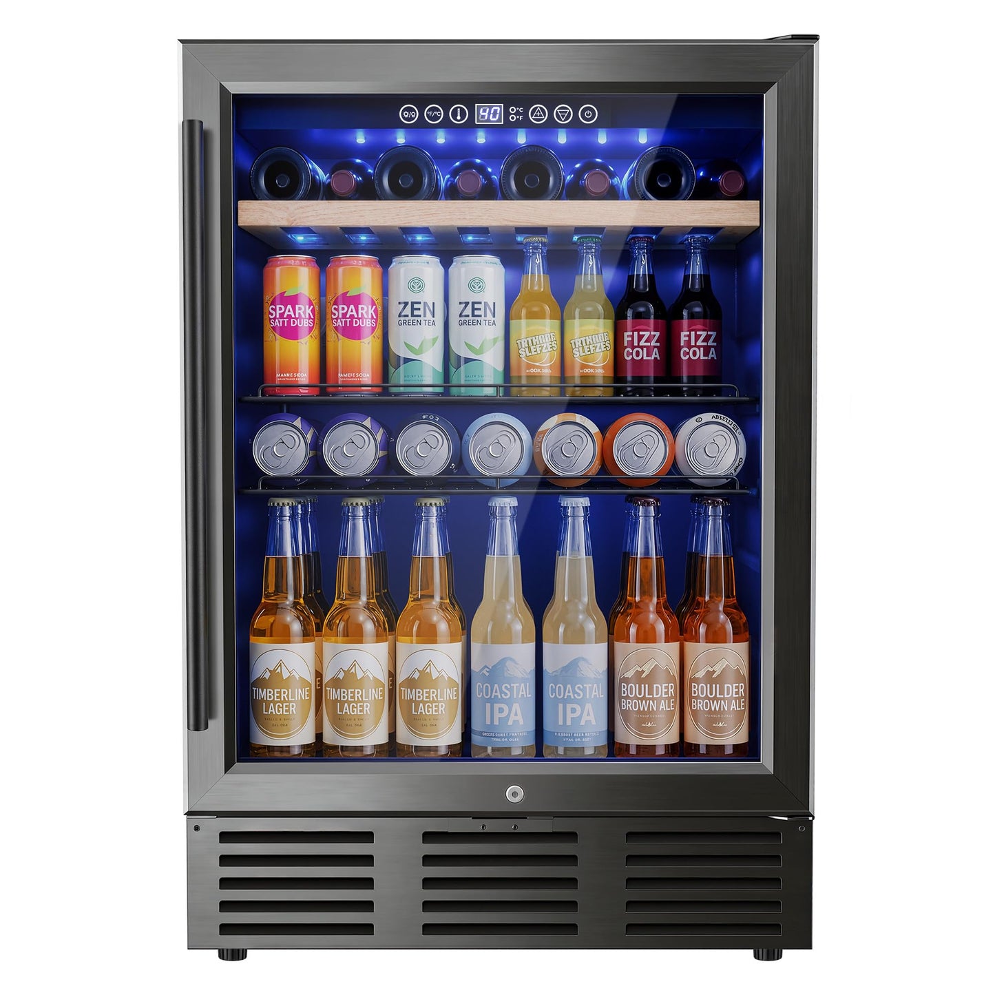 ICEVIVAL 24 In Beverage Refrigerator, 112 Cans & 8 Bottles Wine Fridge with Double-Layer Glass Door, Built-In or Freestanding Wine and Beverage Refrigerator, Under Counter Fridge for Home/Bar/Cafe