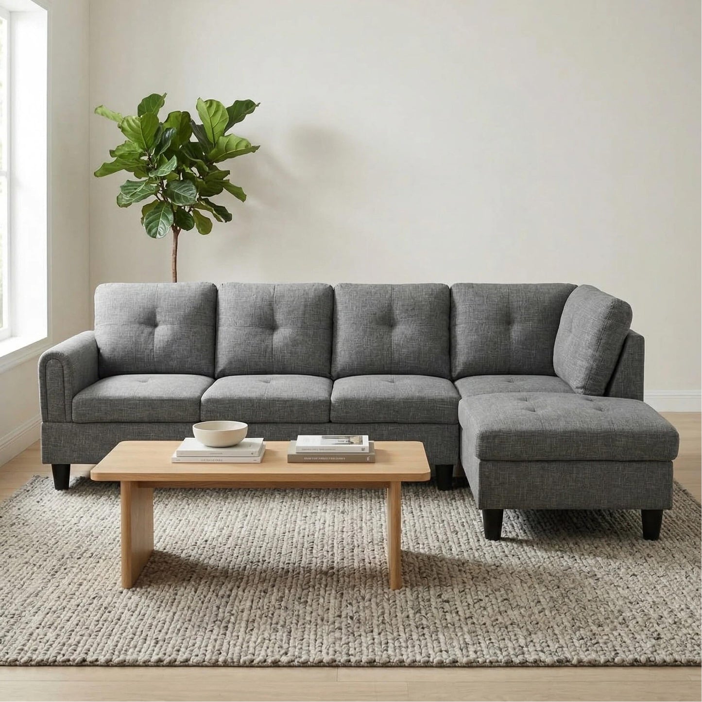 NicBex Comfy Couches for Living Room, 2-Piece 97" L-Shaped Sectional Couch with Movable Chaise, Modern Sofa Living Room Set for Apartment, Office & Bedroom, Dark Grey
