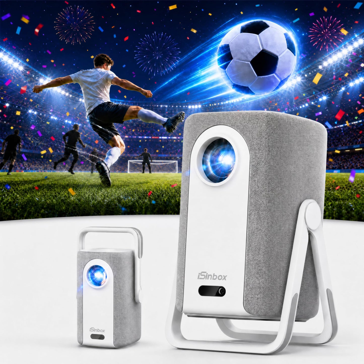 4K Outdoor Projector with WiFi and Bluetooth, iSinbox 1500ANSI Portable Projector with Dual-Mode Stand, Smart Short Throw Auto Focus Projector with Netflix/YouTube/PrimeVideo & Dolby