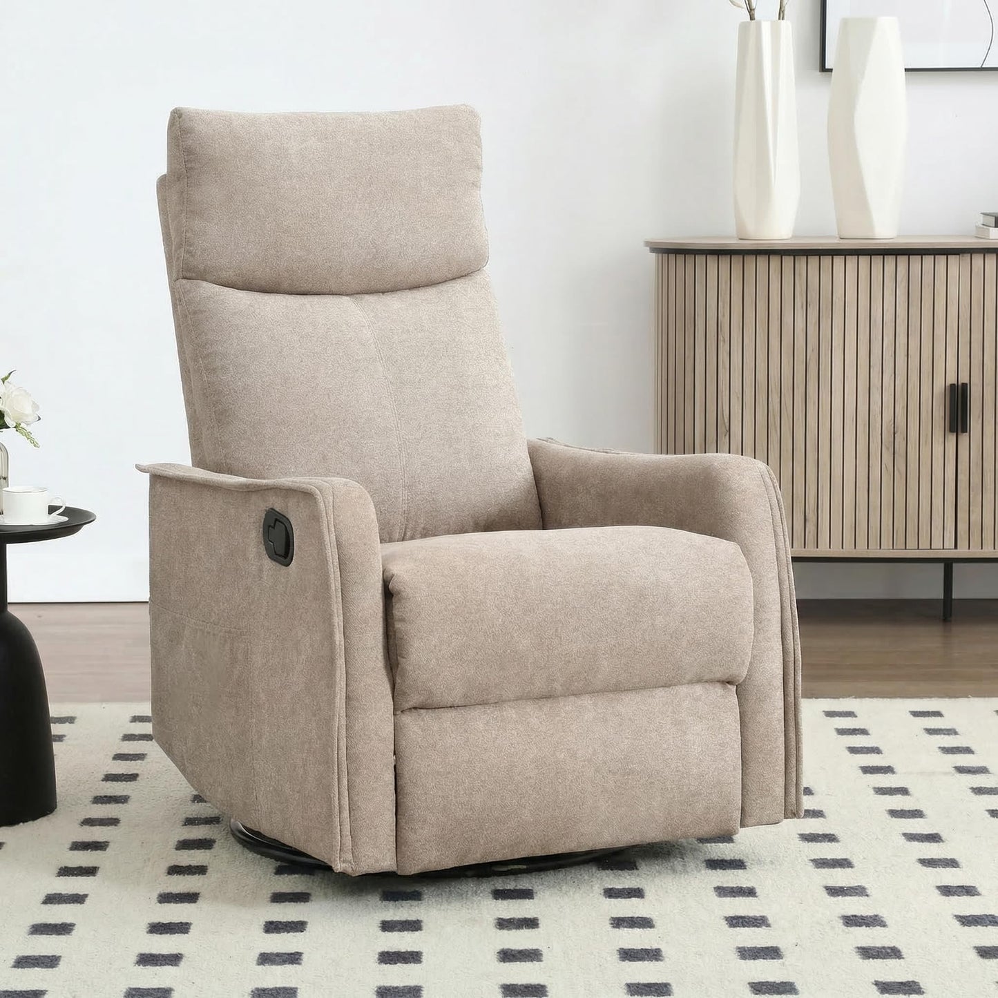 KEIKI 4-in-1 Manual Swivel Rocker Recliner Chair for Home Living Room, Polyester Chair with Back Massager & Heat, Home Theater Seating with Lumbar Support, Soft Recliner Office Chair for Adult, Khaki