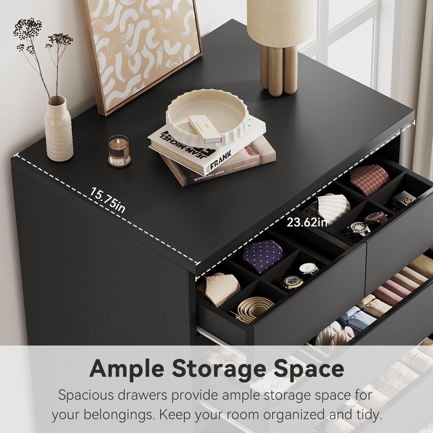 Jocoevol Black Tall 8 Drawer Dresser for Bedroom,Dressers & Chests of Drawers with Jewelry Storage,Wood Storage Dresser with Deep Drawers for Living Room Hallway Entryway(55.3" L*23.6" W*15.7")