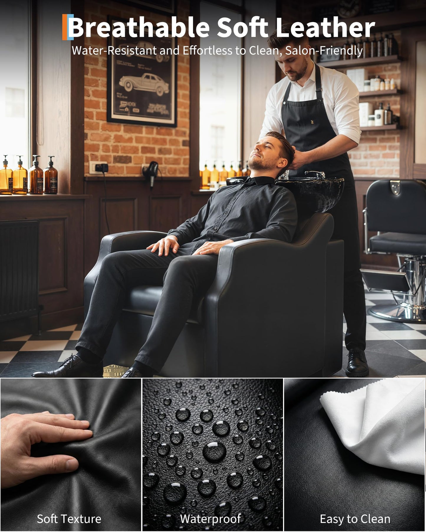 Garvee Shampoo Bowl and Chair Set for Salon, 450LBS Capacity Hair Washing Station, ABS Shampoo Bowl Sink Chair with Footrest for Hair Stylist Spa Beauty Barbershop, Black