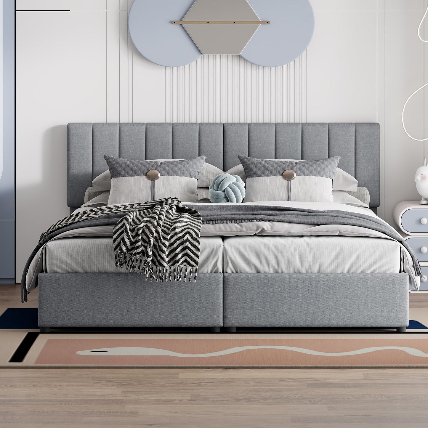 Merax Modern Upholstered Lift Up Bed Frame with Headboard, Floor Tufted Plattform Bed with a Hydraulic Storage System, No Box Spring Needed, Easy Assemble, Gray