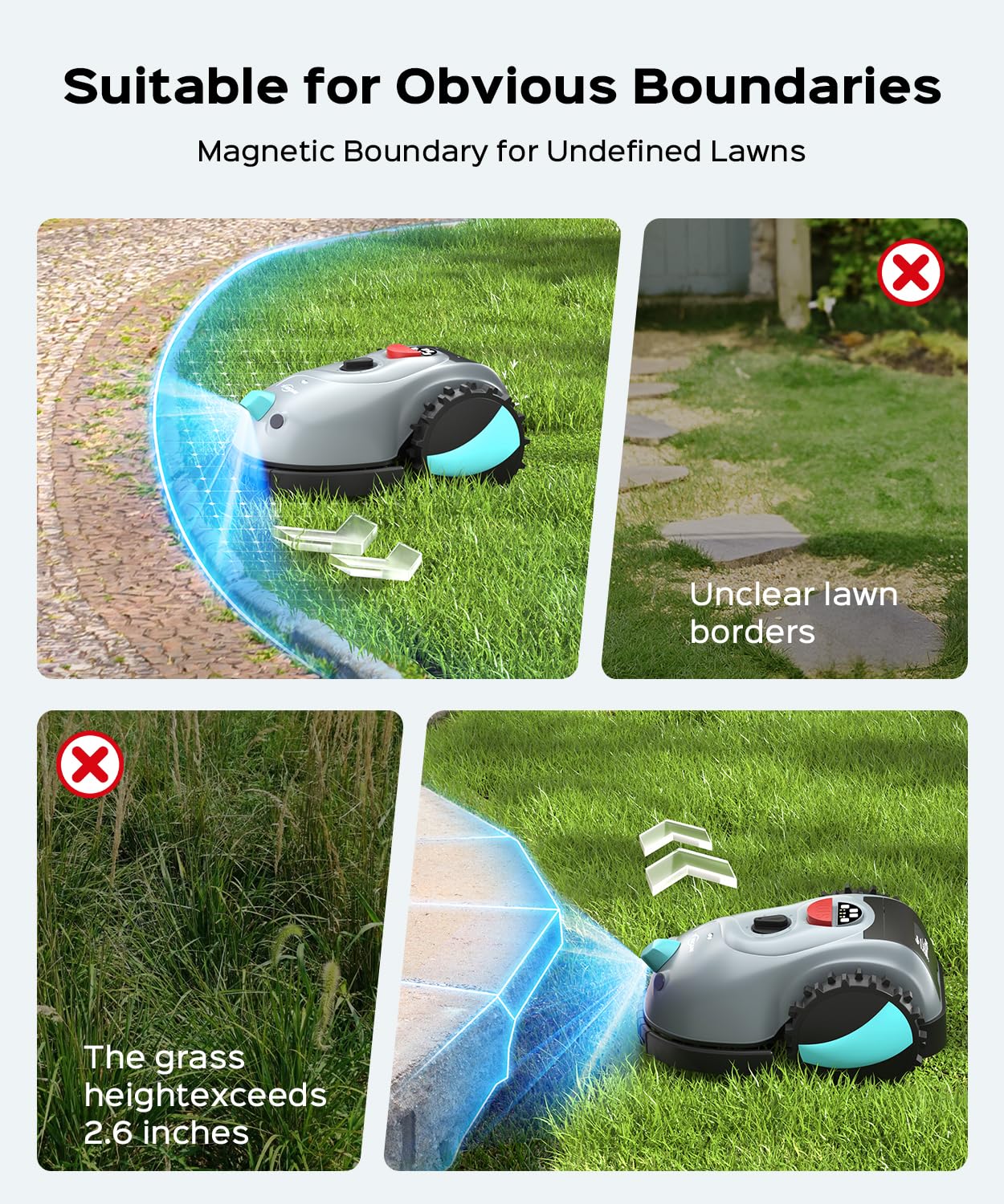 YARDCARE V100 Robot Lawn Mower with HD Vision Navigation, Smart Obstacle Detection, Collision Sensors, Adjustable Cutting Height, Low-Noise Operation—Perfect for Small Lawns up to 1,600 sq ft.