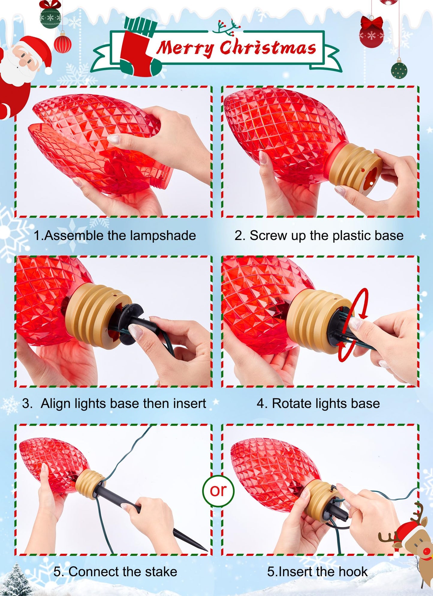 Minetom Christmas String Lights, 11ft 5 LED, Waterproof, 2 Pack Super Jumbo, Strawberry Multicolor, Model GY-C-50.6-U-B1