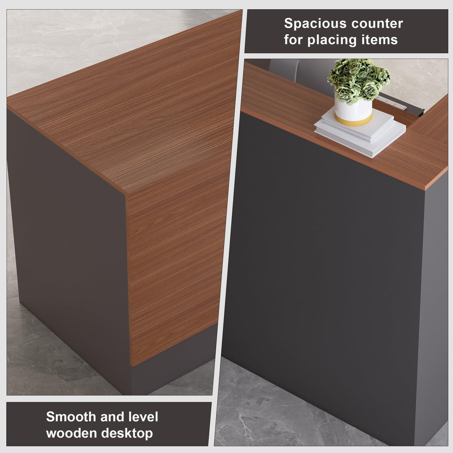 Zethvax L-Shaped Reception Desk,Large Front Desk with Keyboard Tray, Lockable Drawers & File Cabinet, Receptionist Desk for Checkout,Lobby (Left L-Walnut/Slate Gray, 71''L x 23.6''W x 41.3''H)