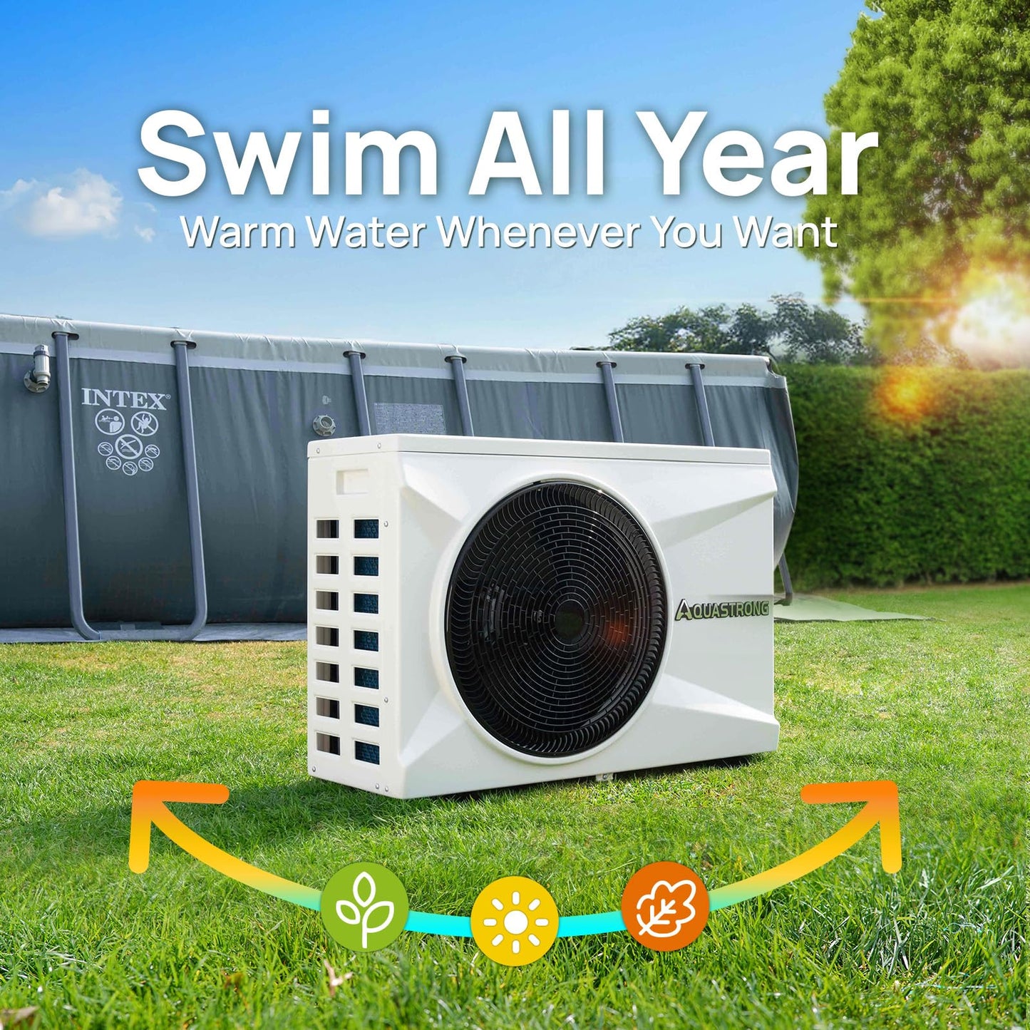 AQUASTRONG Inverter Swimming Pool Heat Pump,Pool Heater for Above Ground and Inground Pool Heating Smart WiFi Control and Cooling Pool Heater Pools Up to, 7500 Gallons