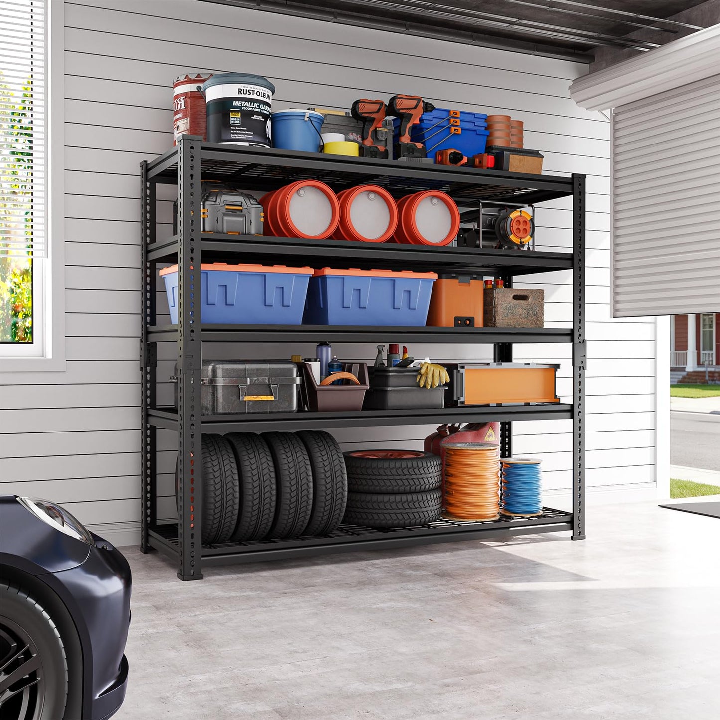 LUXEYARD Heavy Duty Garage Shelving, 60" W x 24" D x 78" H, 5-Tier Adjustable Metal Storage Rack, 660 lbs Per Shelf, 3300 lbs Total Capacity, Black, 1-Pack