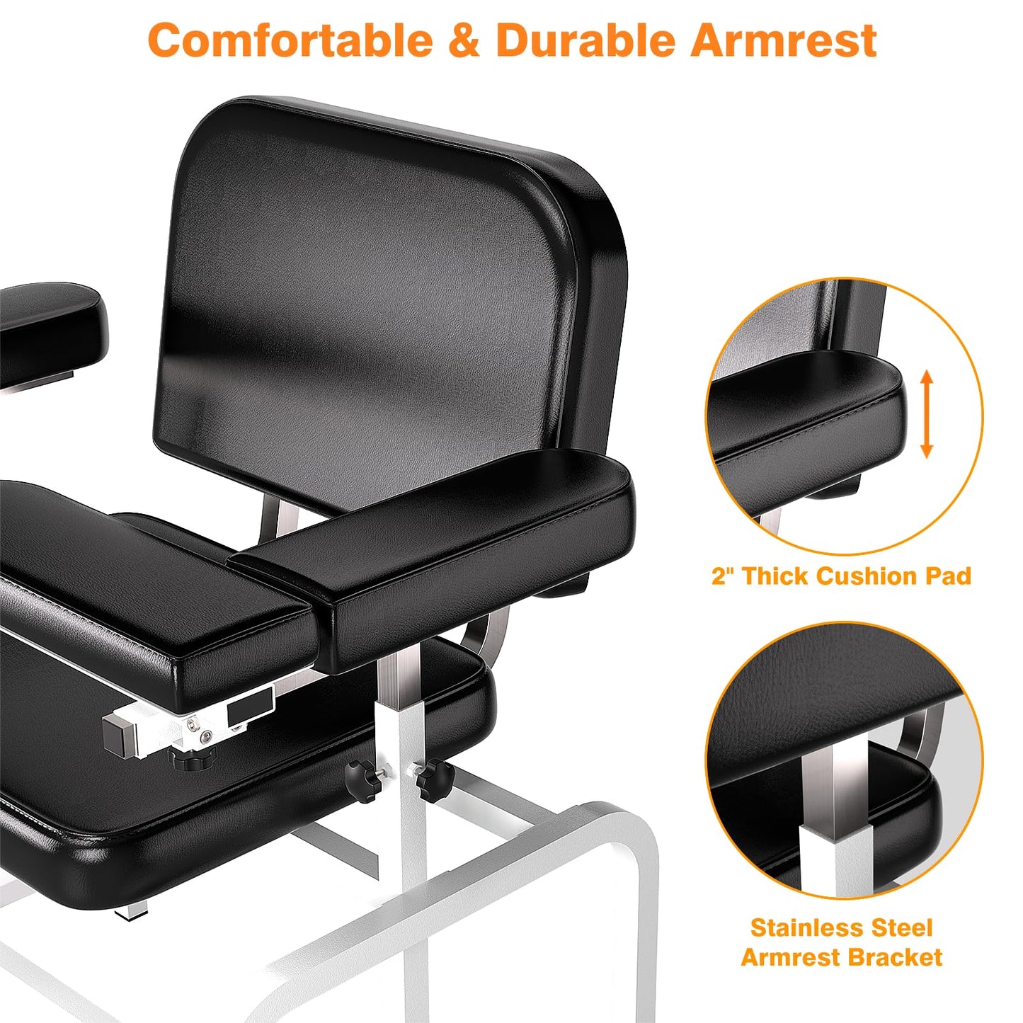 Metateel Blood Drawing Phlebotomy Chair with Adjustable Armrest - Extra Large Comfortable Padded Medical Chairs for Hospital Clinic Lab Medical Facilities (Black)