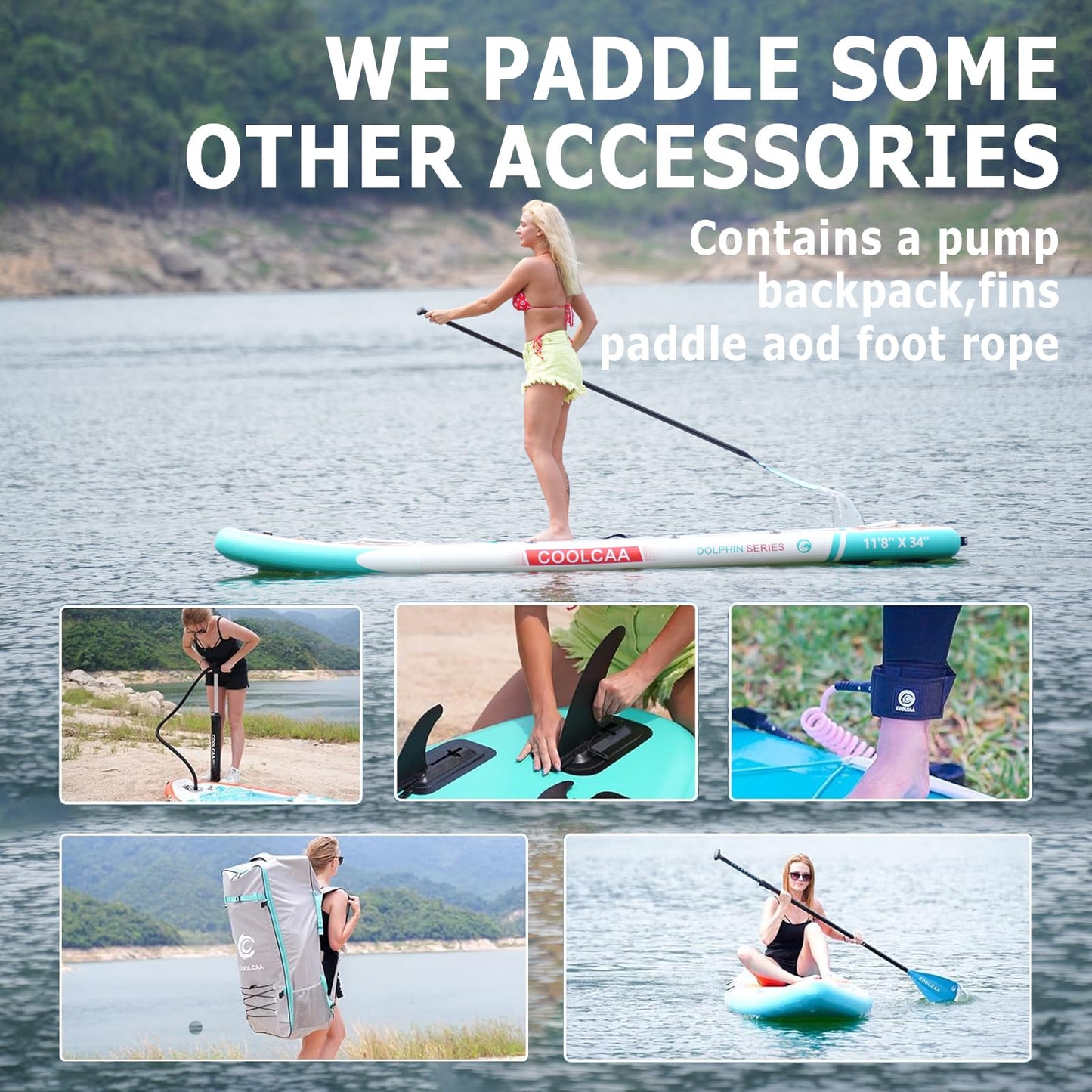 COOLCAA Dolphin Lite 11'8" Inflatable Stand-Up Paddle Board, 490Lbs Capacity SUP Board with 34'' Extra Wide, Fishing Paddleboard with Accessories & Bag for Adults Youth (Maple Marlin)