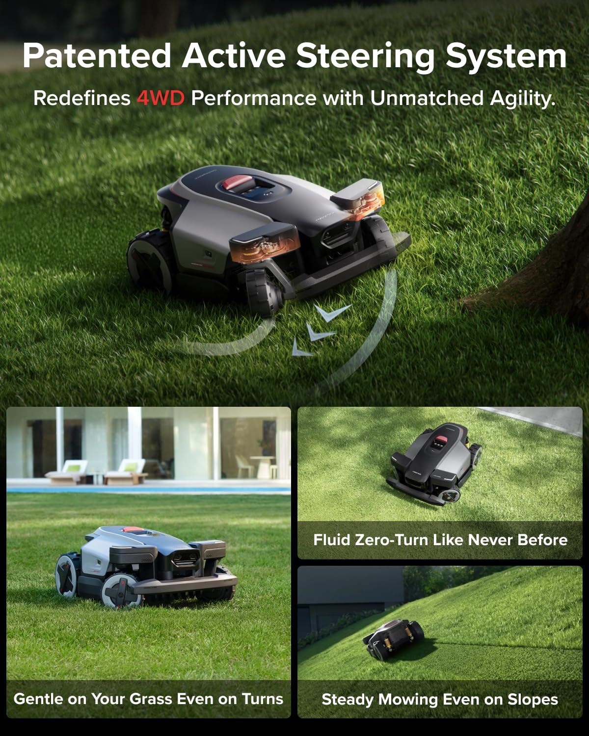roborock RockMow X115H Robot Lawn Mower, Wire-Free 4WD Robot Lawn Mower with Full-Band RTK + Quad-Vision Navigation, Auto Mapping, Multi-Sensor AI Obstacle Avoidance, 80% Slope, Covers Up to 0.37 Acre