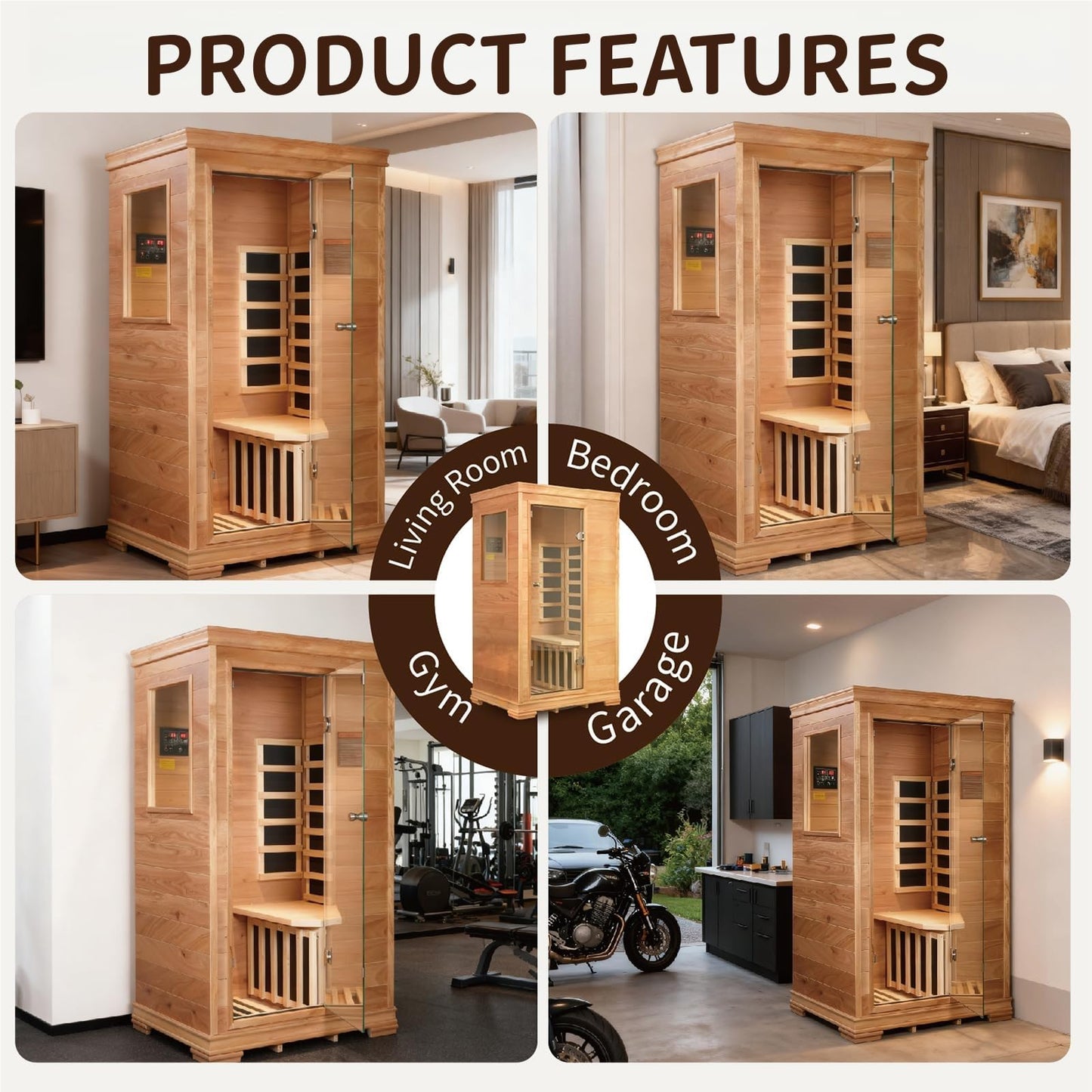 Royal Saunas Hongyuan Far Infrared Sauna for Home 1 Person, Indoor Wooden Sauna Room 960W/120V, Premium Hemlock & Okoume Wood, Low EMF Heating, BT Audio, Vent & Cup Tray