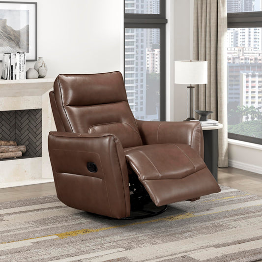Lexicon Swivel Glider Reclining Chair, Top Grain Leather Match Manual Recliner, Comfy Nursery Glider Recliner, Swivel Reclining Chair for Living Room/Office/Bedroom/Apartment, Toffee Brown