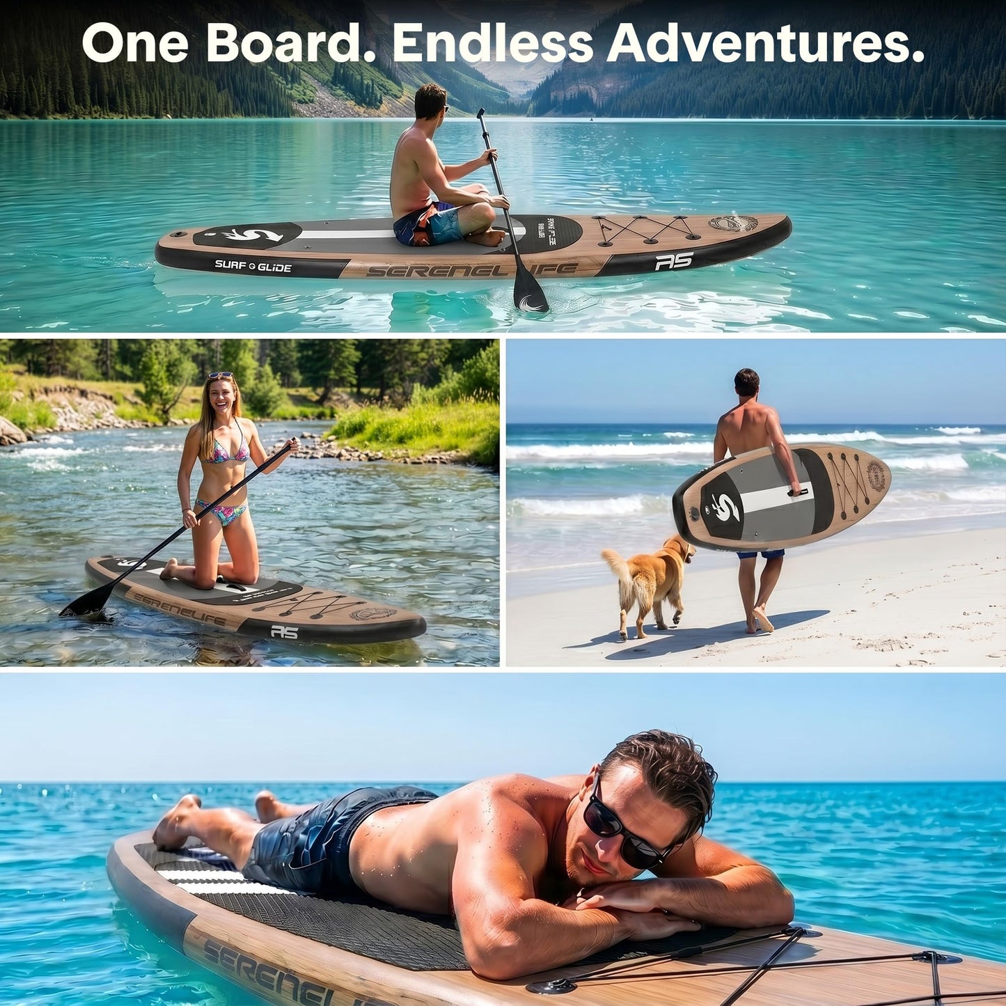 SereneLife Inflatable Stand Up Paddle Board - Wide Stable Design, Non-Slip Deck for Adults & Youth with Premium Paddle Board Accessories: Carry Bag, Dual Action Pump, Paddle, Ankle Leash - 10'6"