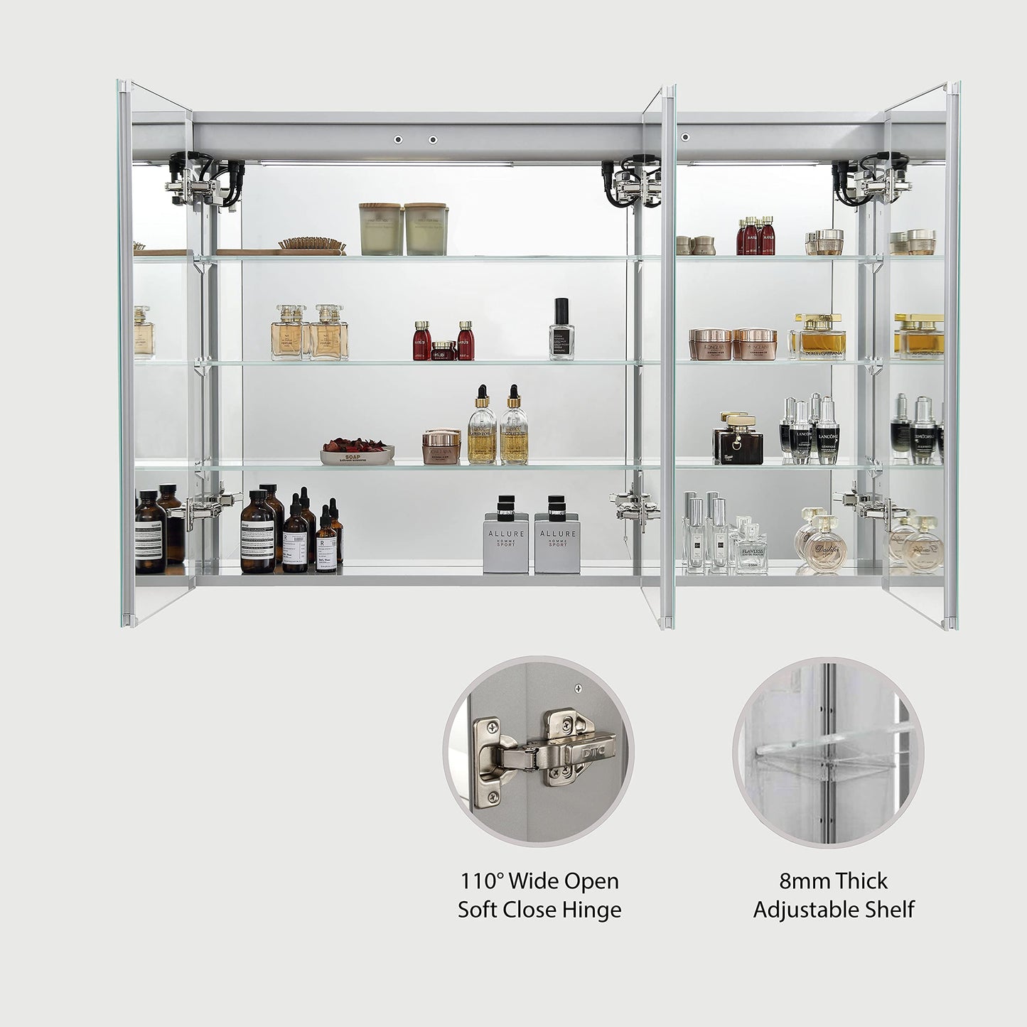 Blossom 48 Inch LED Medicine Cabinet - Large Bathroom Mirror with Storage & Lights, Anti-Fog, CRI 90+ Studio Glow, Anodized Aluminum, Recessed Vanity Cabinet, Modern Bathroom Storage Luxury