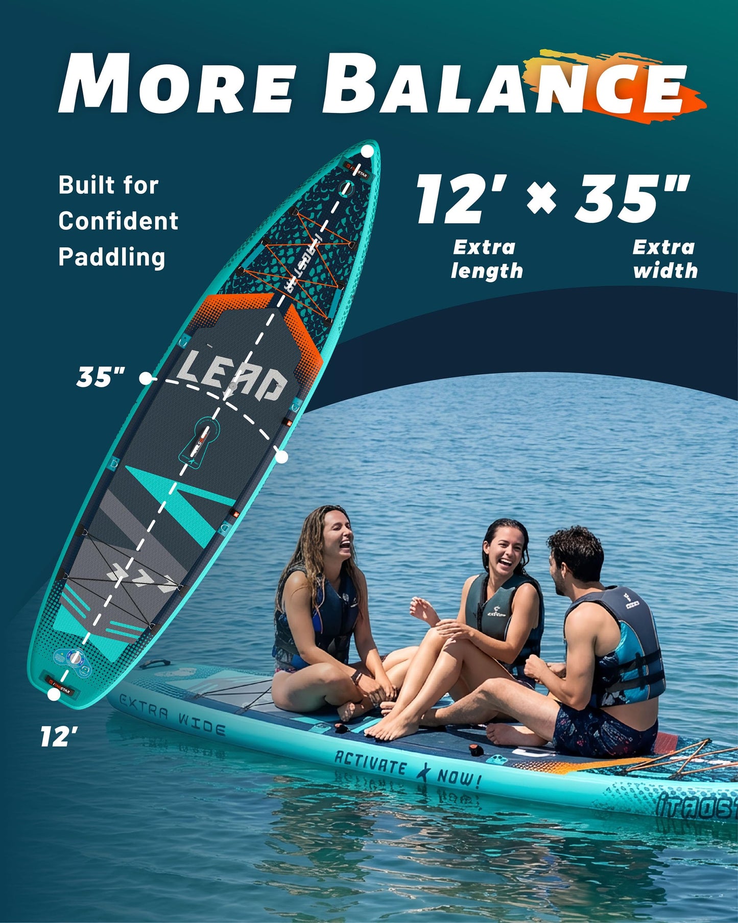 iTAOSTAR Lead 12' × 35" Inflatable Stand Up Paddle Board with Seat, Extra Wide SUP Board with 5 Fins Stable Design for Familly, Youth, All Skill Levels, Lakes, Oceans & Fishing