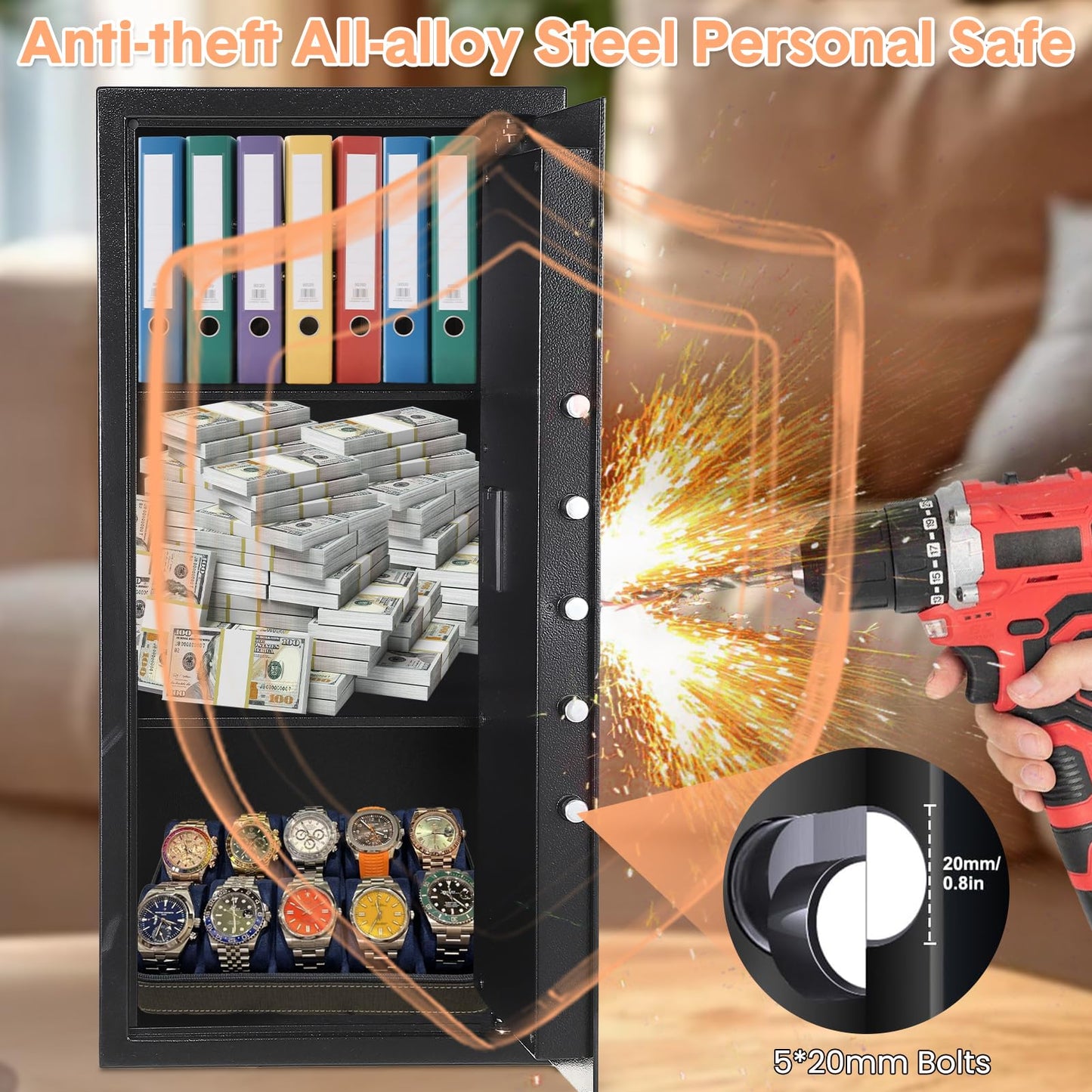 Digital Keypad Safe Box for Home with Fireproof Bag, Heavy Duty Steel Security Safe with Spare Keys & Multiple Size Options (9.8" to 31.5"), Money Safe for Cash Jewelry Documents - Wall Mountable