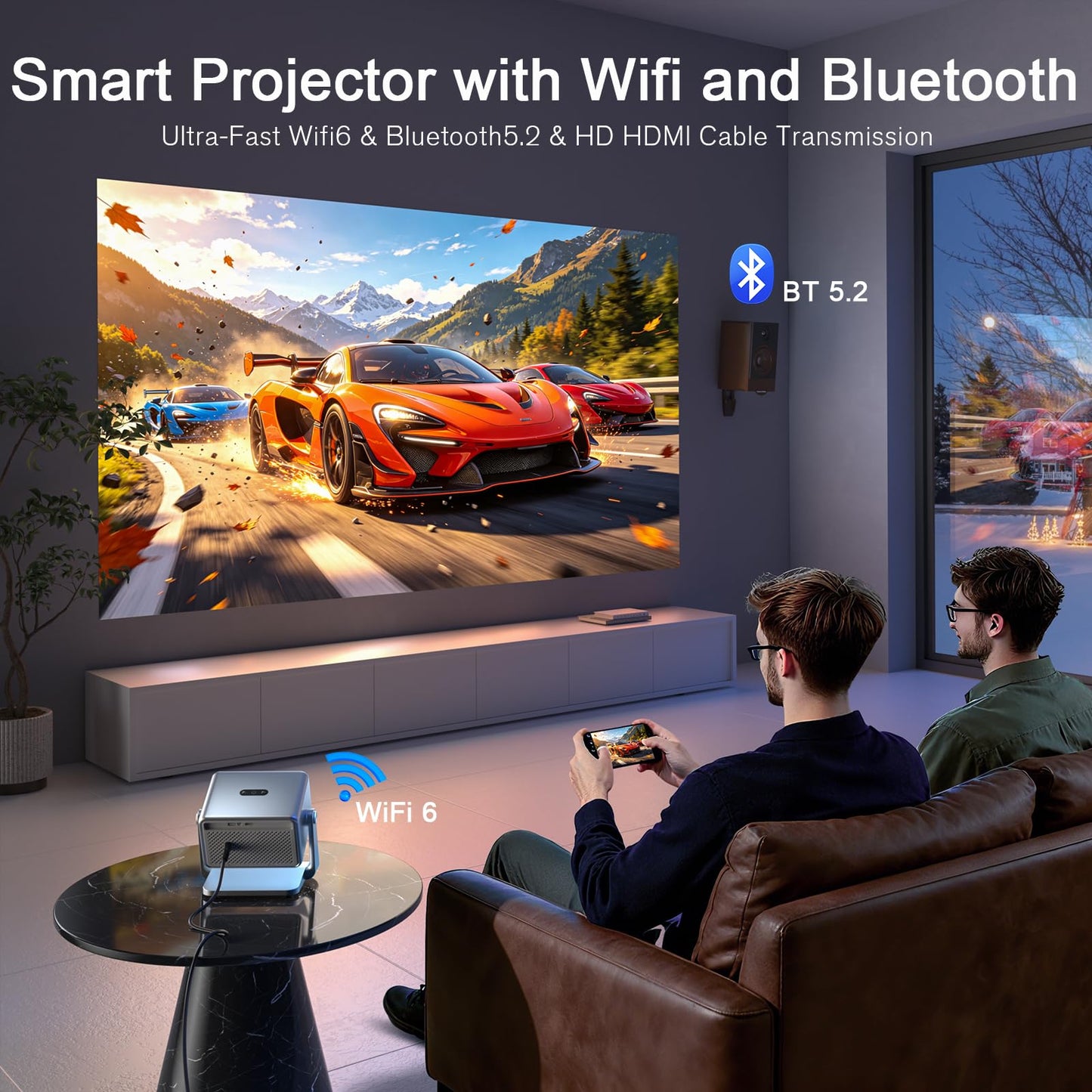 [4000 ANSI & Now with Netflix] 4K Projector with WiFi and Bluetooth for Display Booths, Auto Focus Keystone Smart Projector , Voplls Mini Projector with Adjustable Stand for Home Bedroom (Silver Grey）