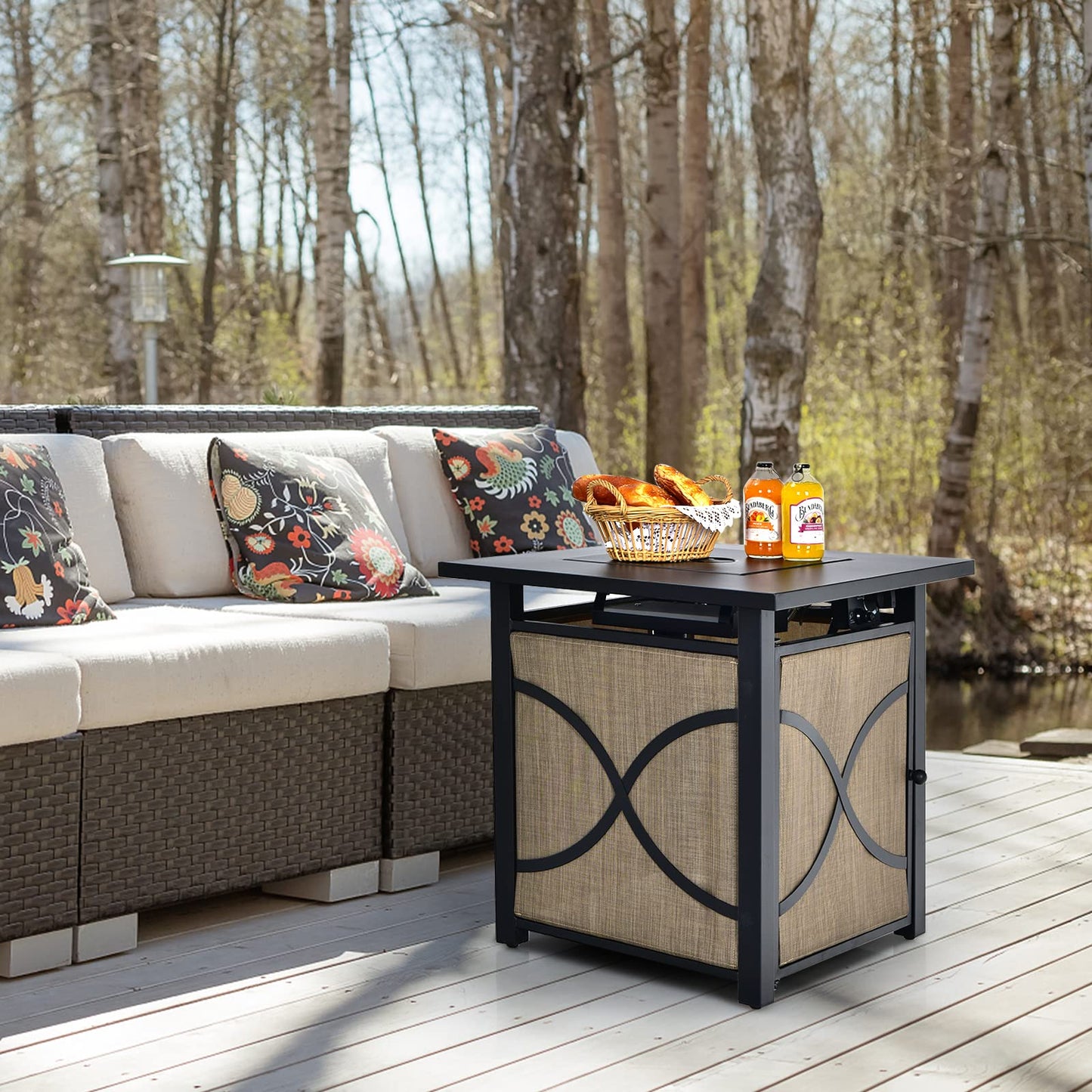 Giantex 25-Inch Propane Fire Pit Table, 40000 BTU Square Gas Firepit Table with Lid, Fire Glass and Adjustable Flame, CSA Approved, 2-in-1 Outdoor Fire Table for Patio and Garden