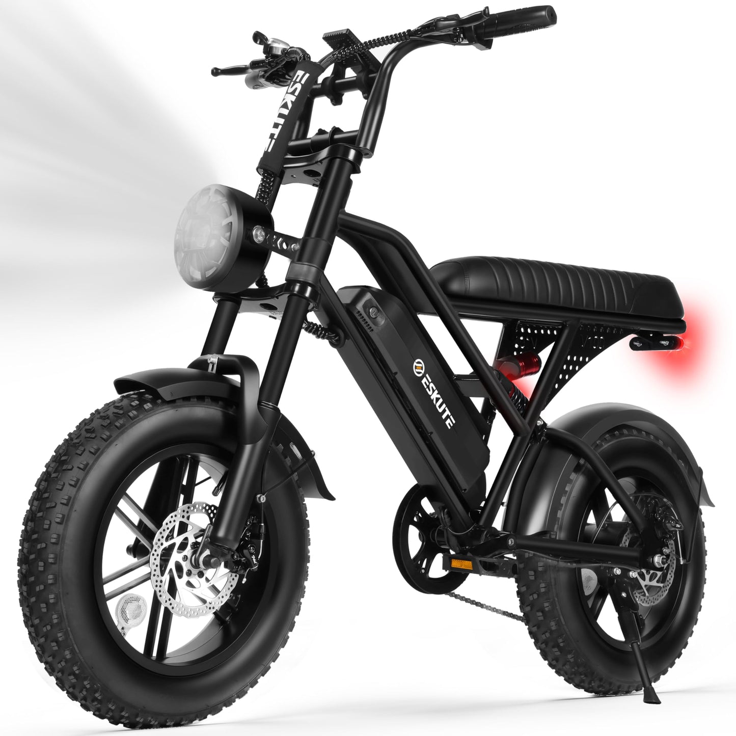 ESKUTE V100 Electric Bike for Adults, Electric Dirt Bike 1500W Peak Motor, All Terrain Dual Suspension E Bike 20+MPH Speed, Ebike Up to 60 Miles Range, 16" Fat Tire, 48V13Ah Battery, 7-Speed,Black