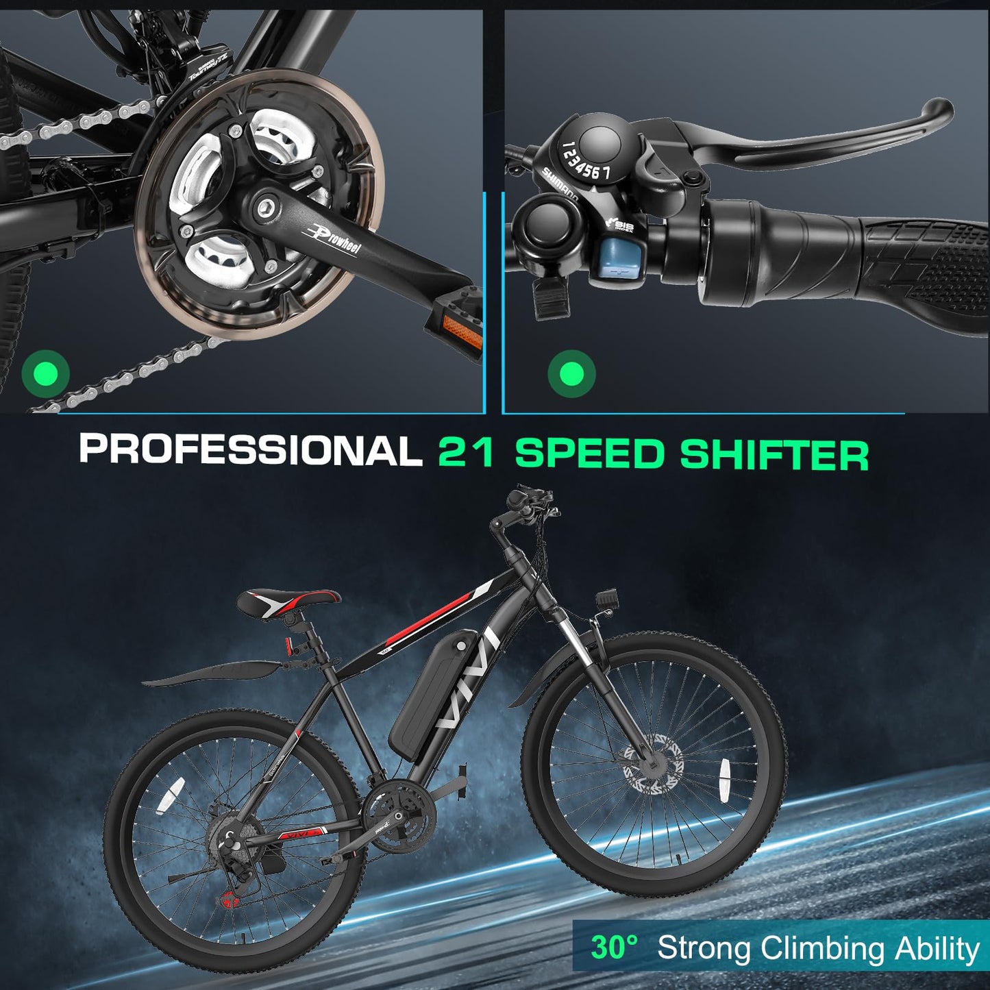 Vivi Electric Bike for Adults, Peak 750W Ebike 26" Electric Mountain Bike, 20MPH Adult Electric Bicycles Commuter Ebike with 48V Battery, Up to 50 Miles, 21 Speed, SGS Certified to UL2849
