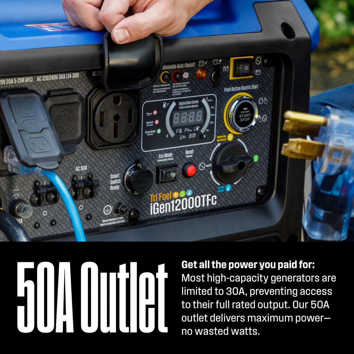 Westinghouse 12000 Peak Watt Tri-Fuel Portable Inverter Generator, Remote Start, Transfer Switch Ready, Gas/Propane/Natural Gas Powered, Low THD, Safe for Electronics, Parallel Capable, CO Sensor