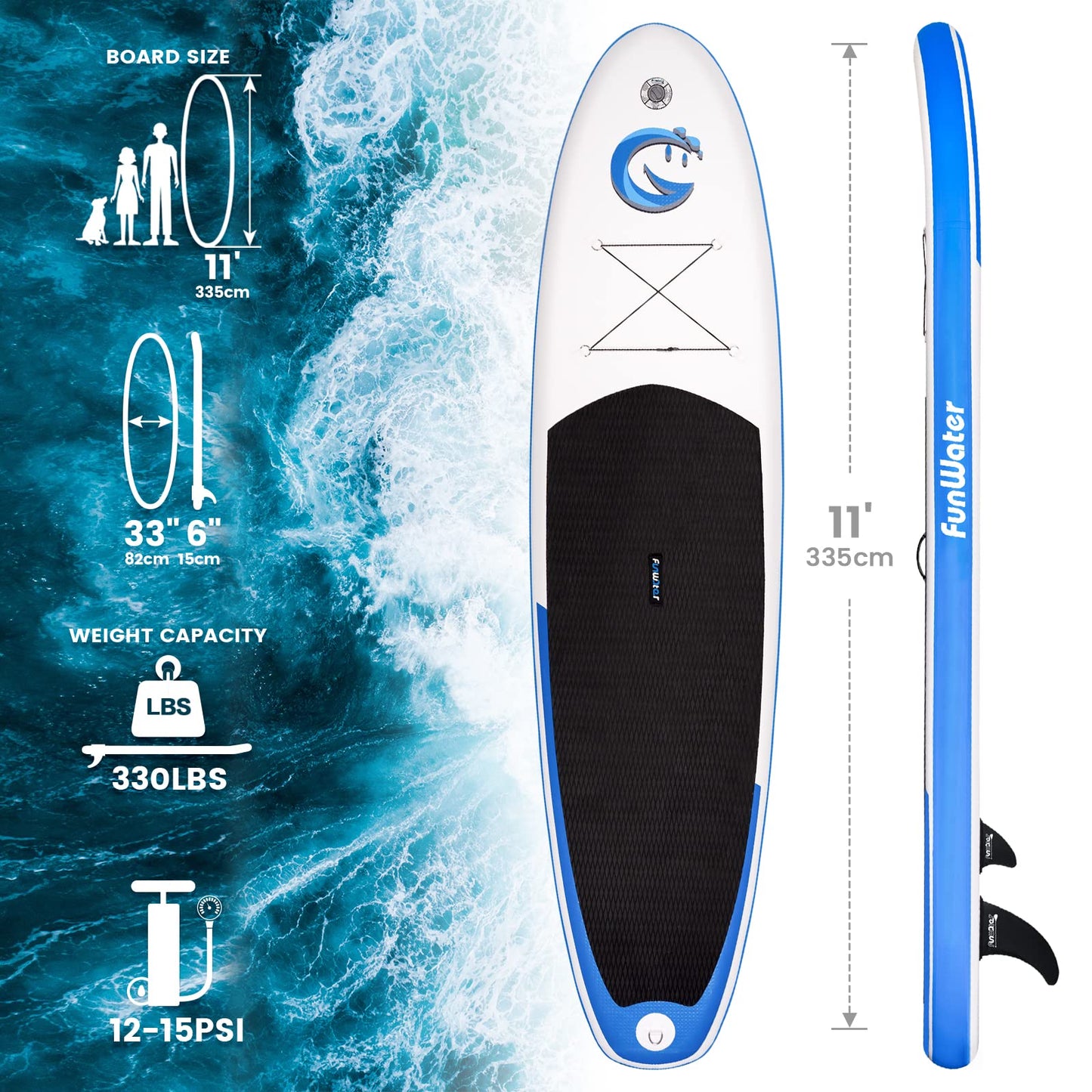 FunWater Stand Up Paddle Board Ultra-Light Inflatable Paddleboard with SUP Accessories for Adults & Youth of All Skill Levels