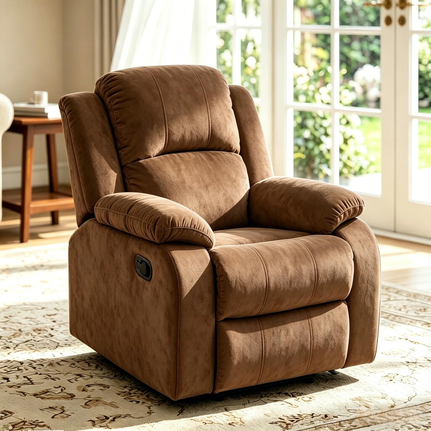 Trygoal Manual Recliner Chair, Nursery Rocking Chair, Velvet Recliner Chair for Adults, Lazy Boy, Gaming Recliner wih Overstuffed Arms, Suitable for Home Theater, Living Room, Bedroom, Brown