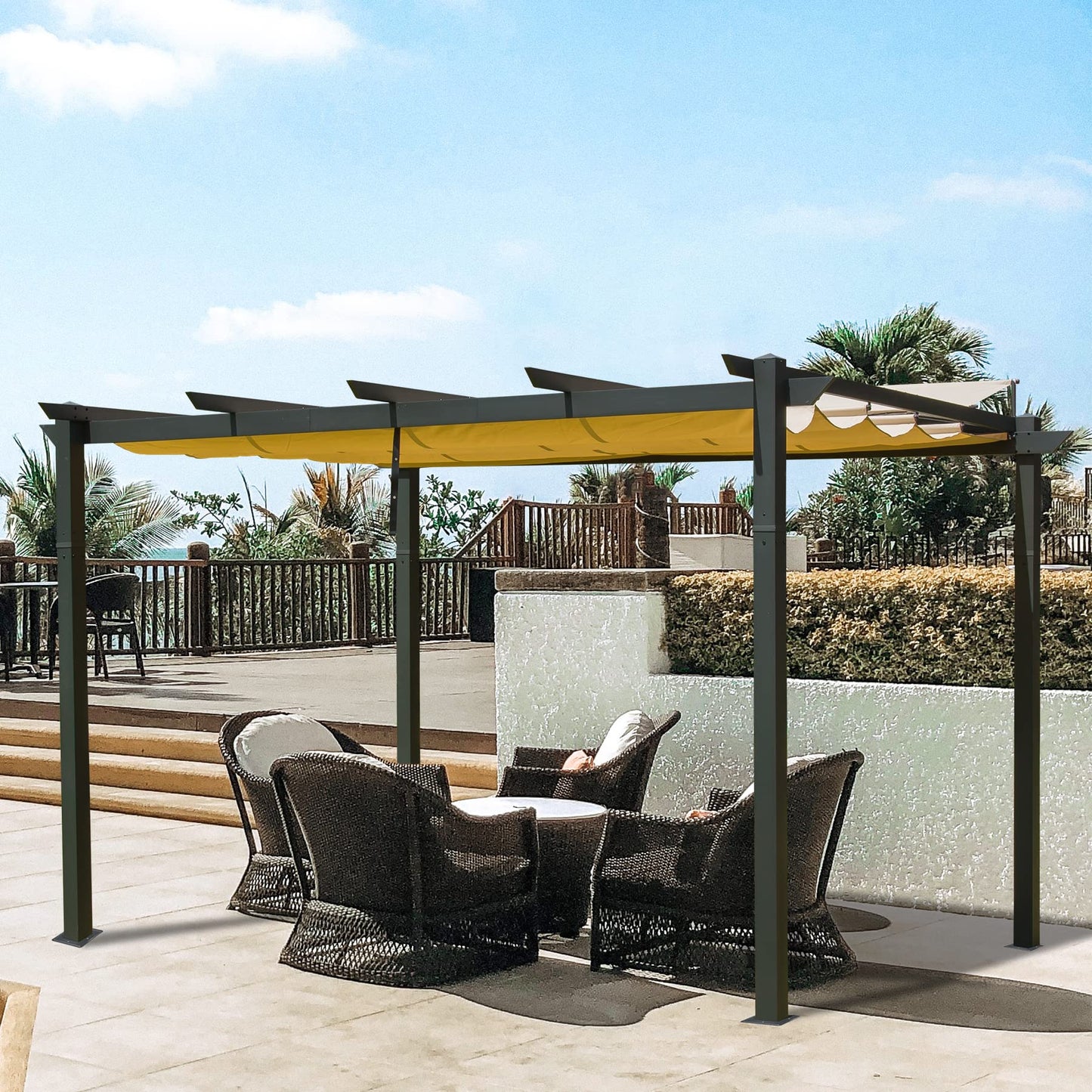 Domi Outdoor Living 10’ X 13’ Outdoor Retractable Pergola with Weather-Resistant Canopy Aluminum Garden Pergola Patio Grill Gazebo for Courtyard