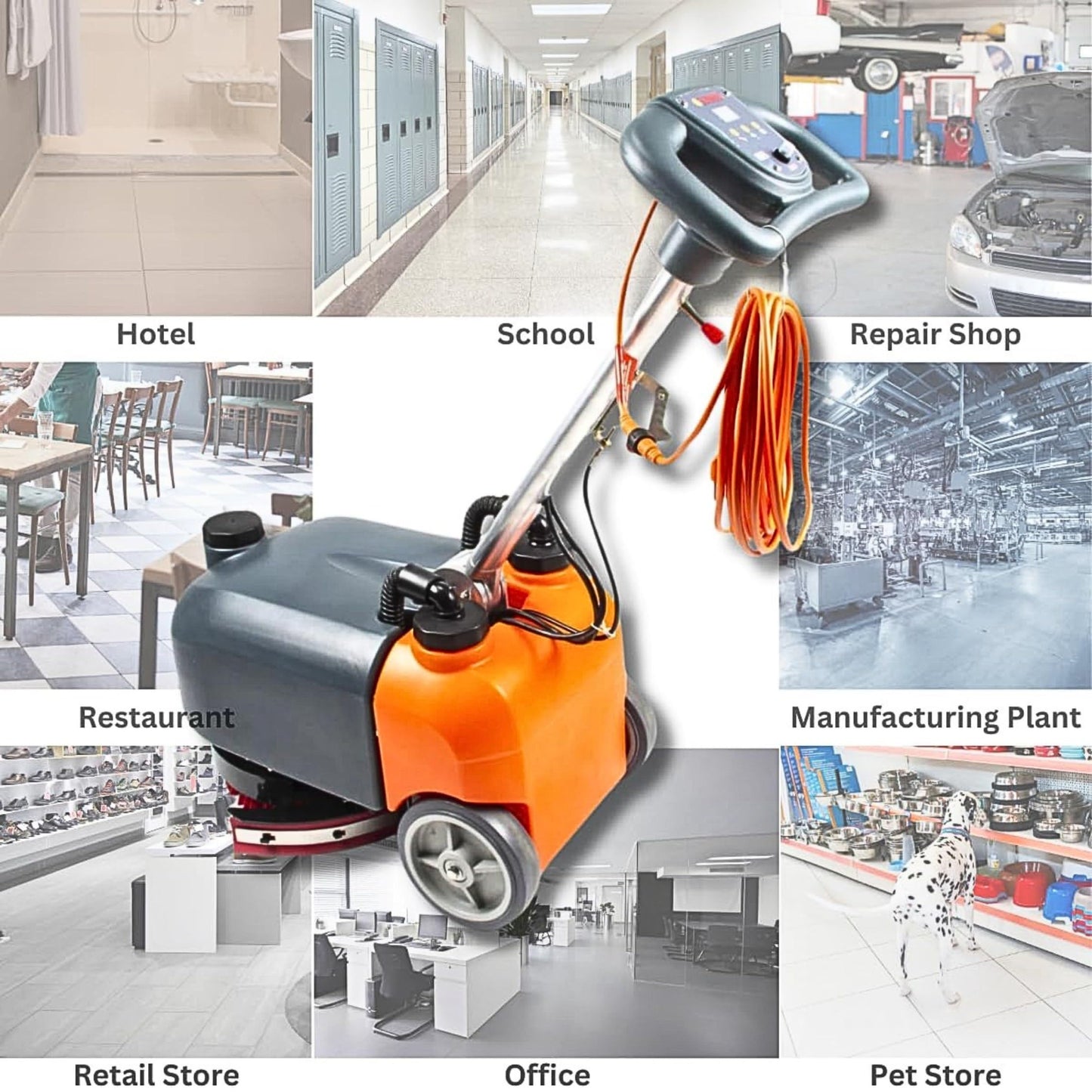 14" Walk-Behind Commercial Floor Scrubber Machine, 18" Squeegee, 3/4-Gal Tanks, 180 RPM, 26-ft Corded Hard Floor Cleaner for Offices, Cafes, Boutiques, Clinics & Tight Spaces
