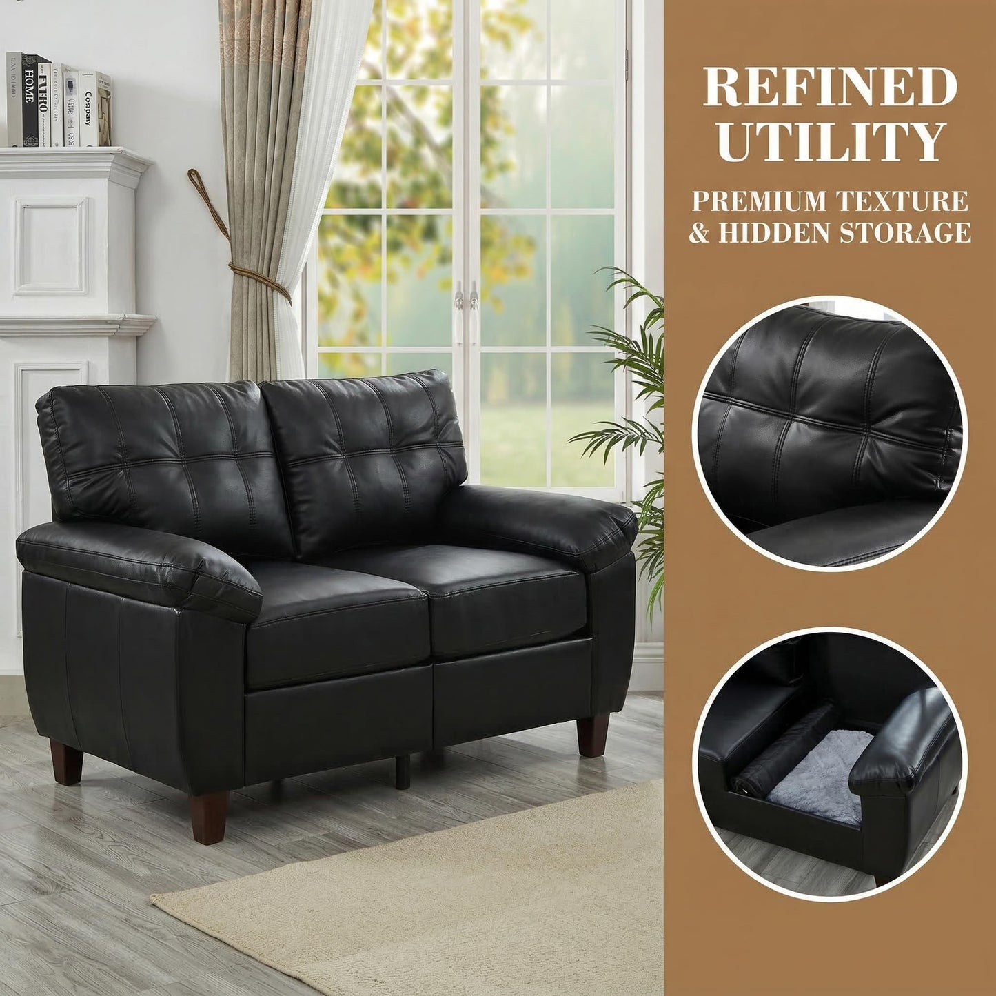 KEIKI 79"Modern PU Leather Living Room Sofa Couch with Storage, Three Seat with Wide Armrests and Tufted Back Cushion, Comfortable Spring Seat Support Couch for Living Room Apartment Lounge, Burgundy