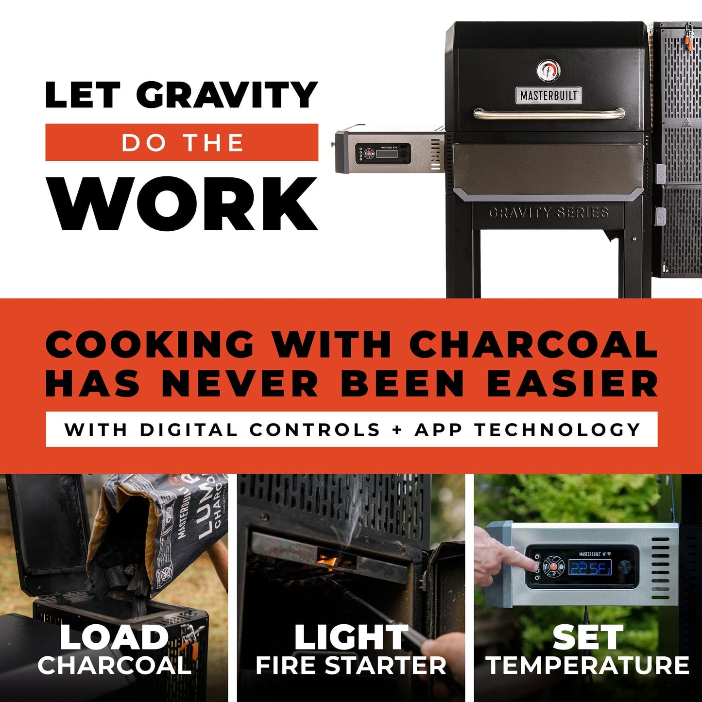 Masterbuilt® Gravity Series® 1050 Smoker Grill - Digital Charcoal Combo Grill with Free App, 1,050 Cooking Square Inches in Black, Model MB20041220